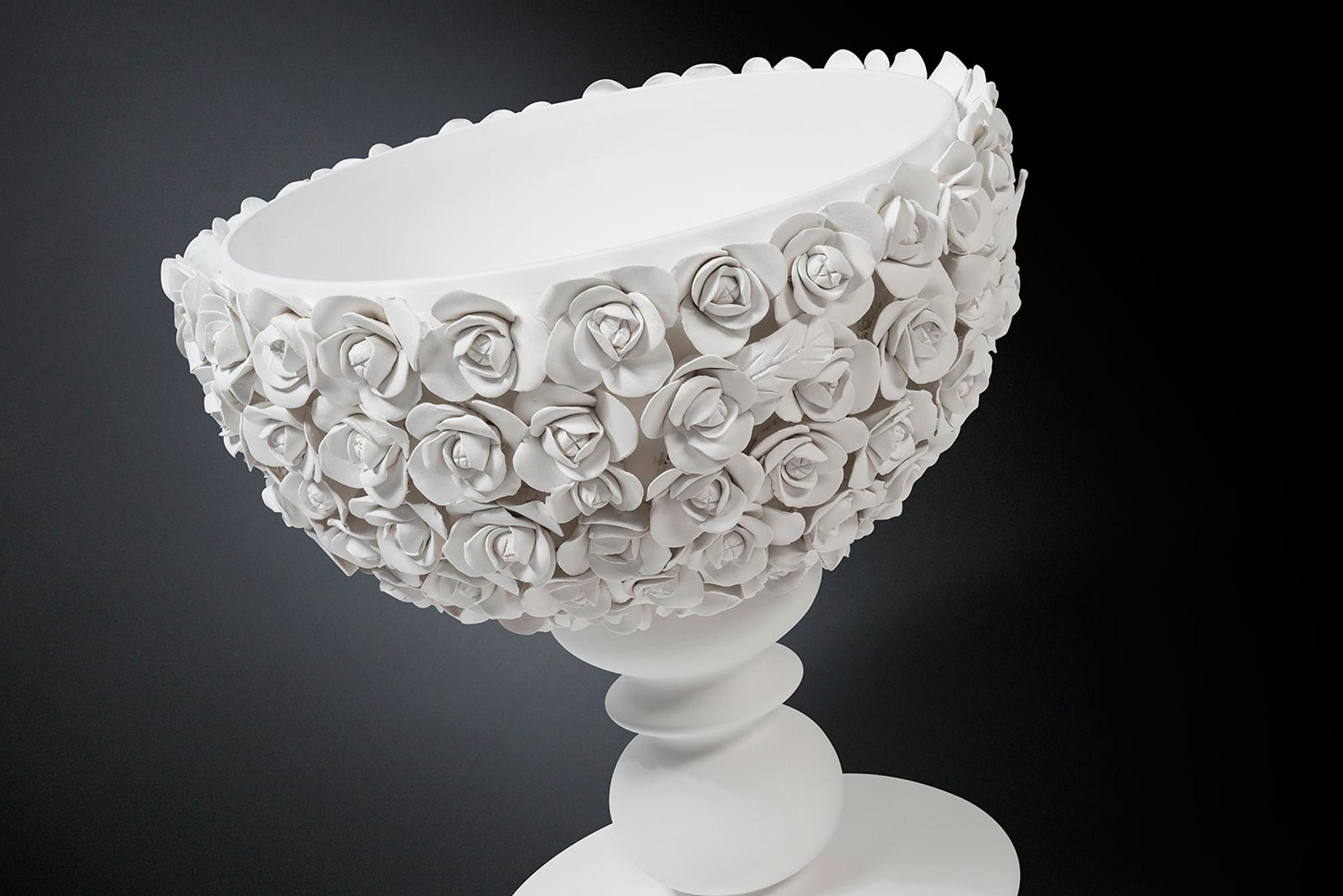 Modern Bowl Coco Camellias, Matt White Ceramic, Italy For Sale