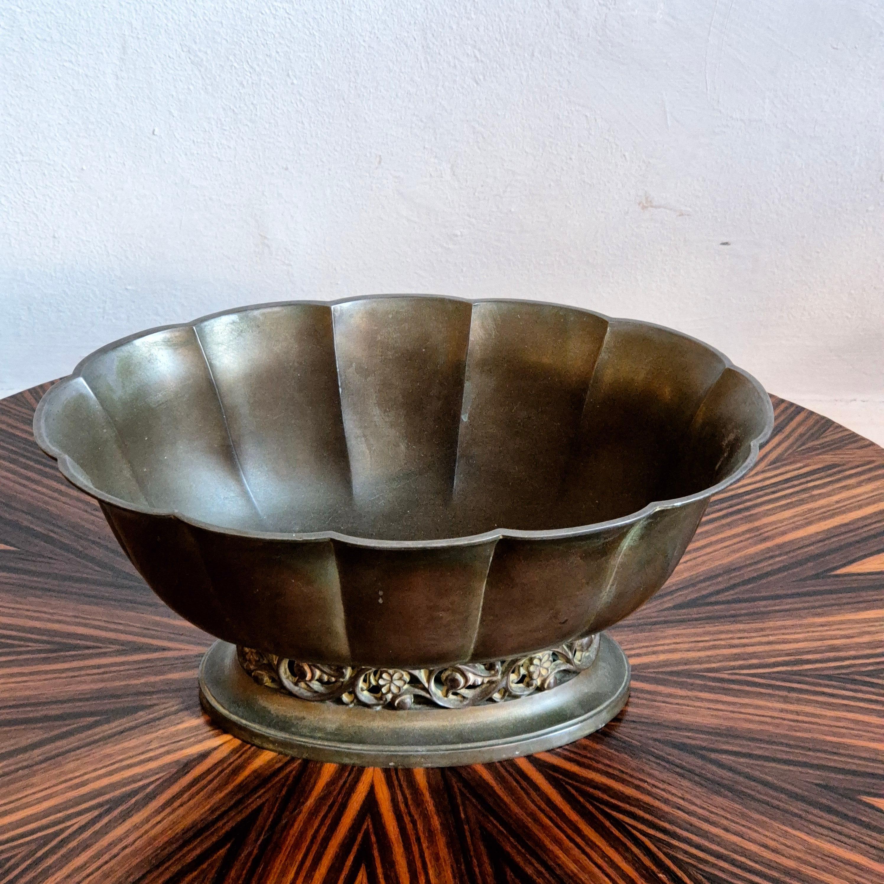 Art Déco Ciotola, metallo disko di Just Andersen, Danish Grace 1920/30s in vendita