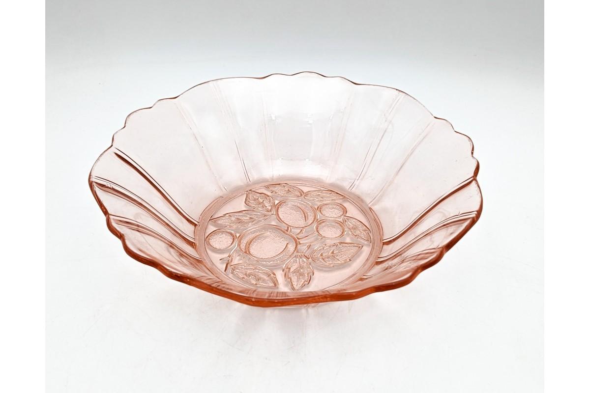 Beautiful plate made of rosaline glass 
Manufactured in Poland in circa 1970s. 
Preserved in very good condition 
Dimensions: height 7 cm / diameter 24 cm




