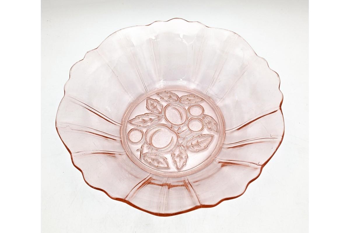 Mid-Century Modern Bowl - fruit bowl made of rose glass, Poland, 1970s. For Sale