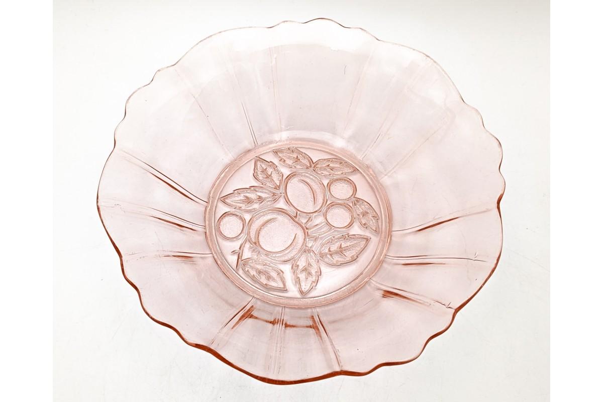 Bowl - fruit bowl made of rose glass, Poland, 1970s. For Sale