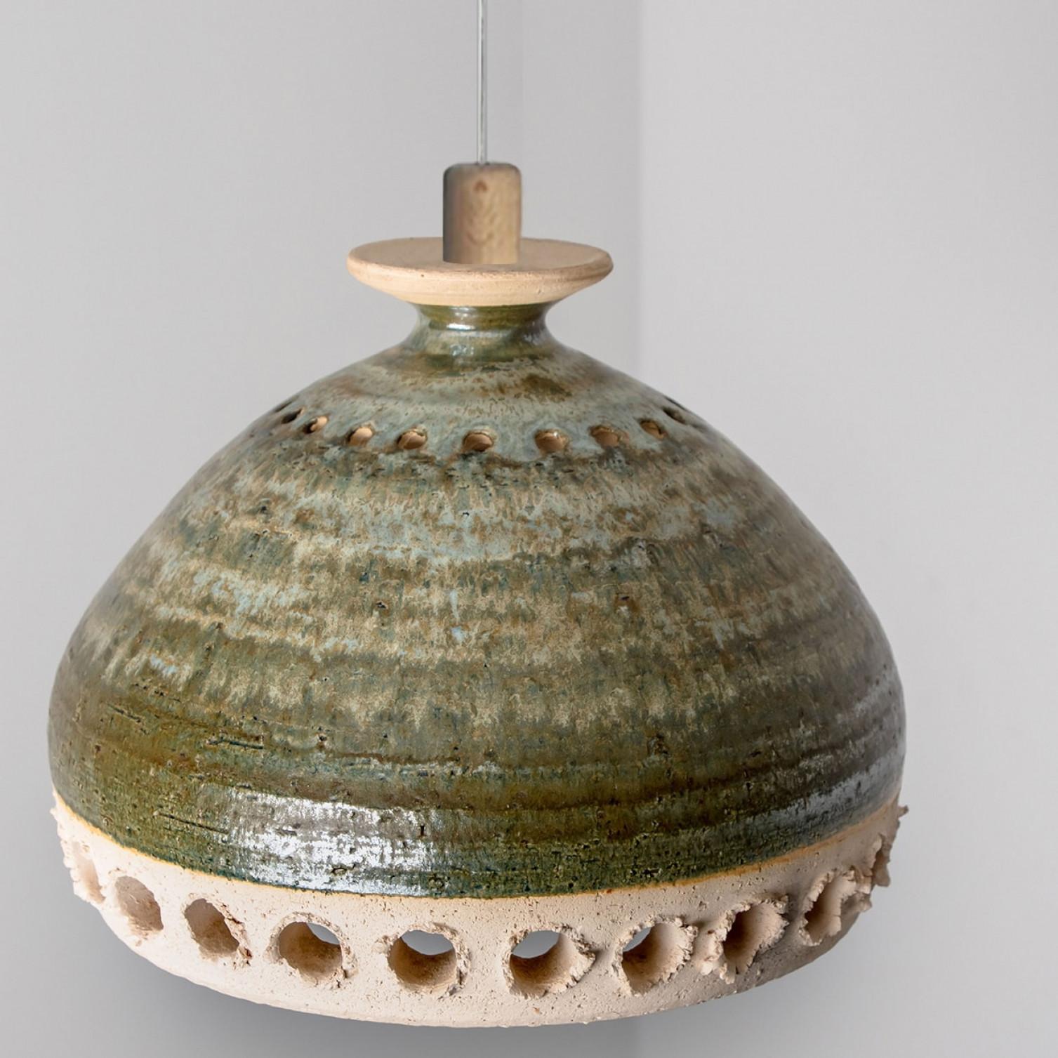 Bowl Green Nude Ceramic Pendant Light, Denmark, 1970 For Sale 4