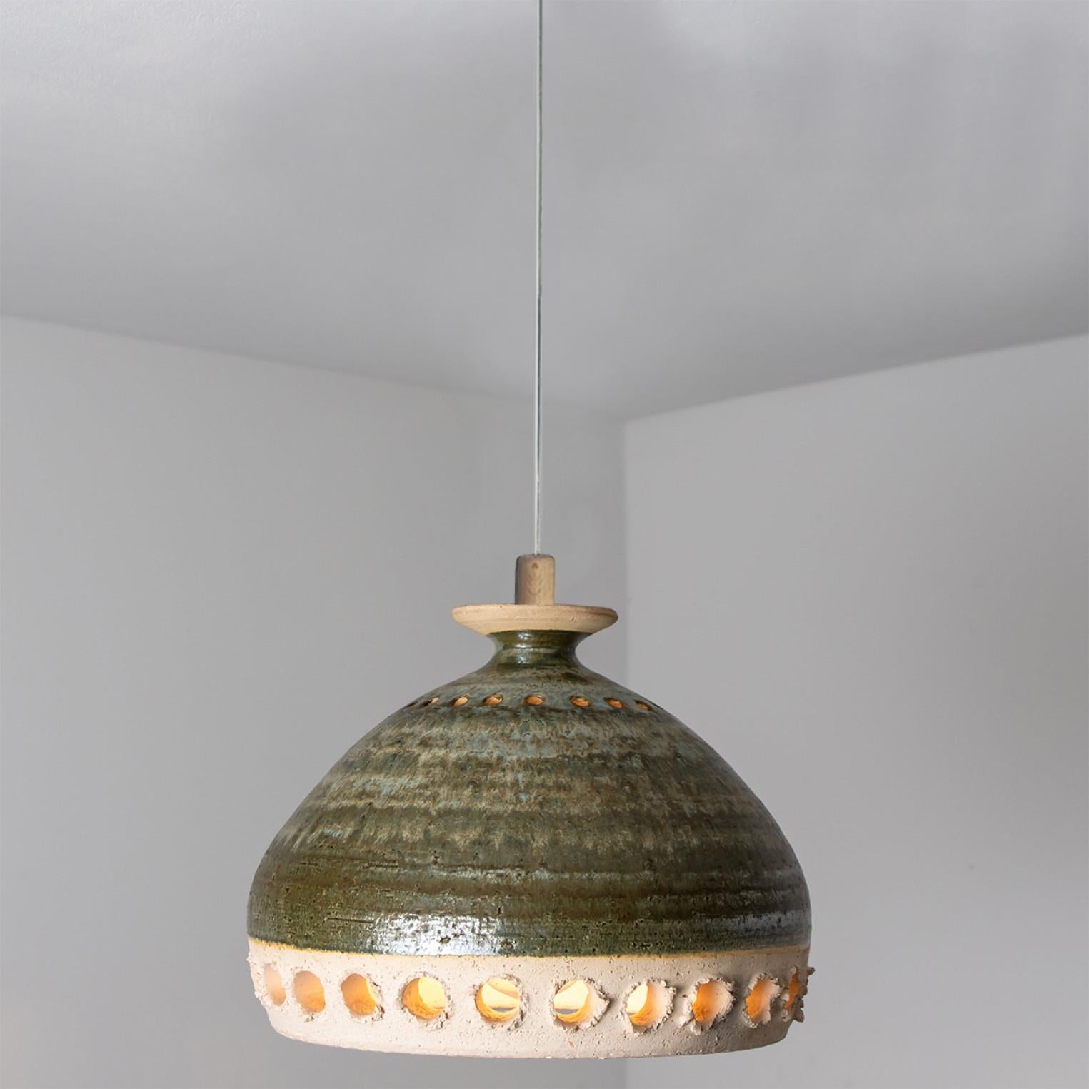 Danish Bowl Green Nude Ceramic Pendant Light, Denmark, 1970