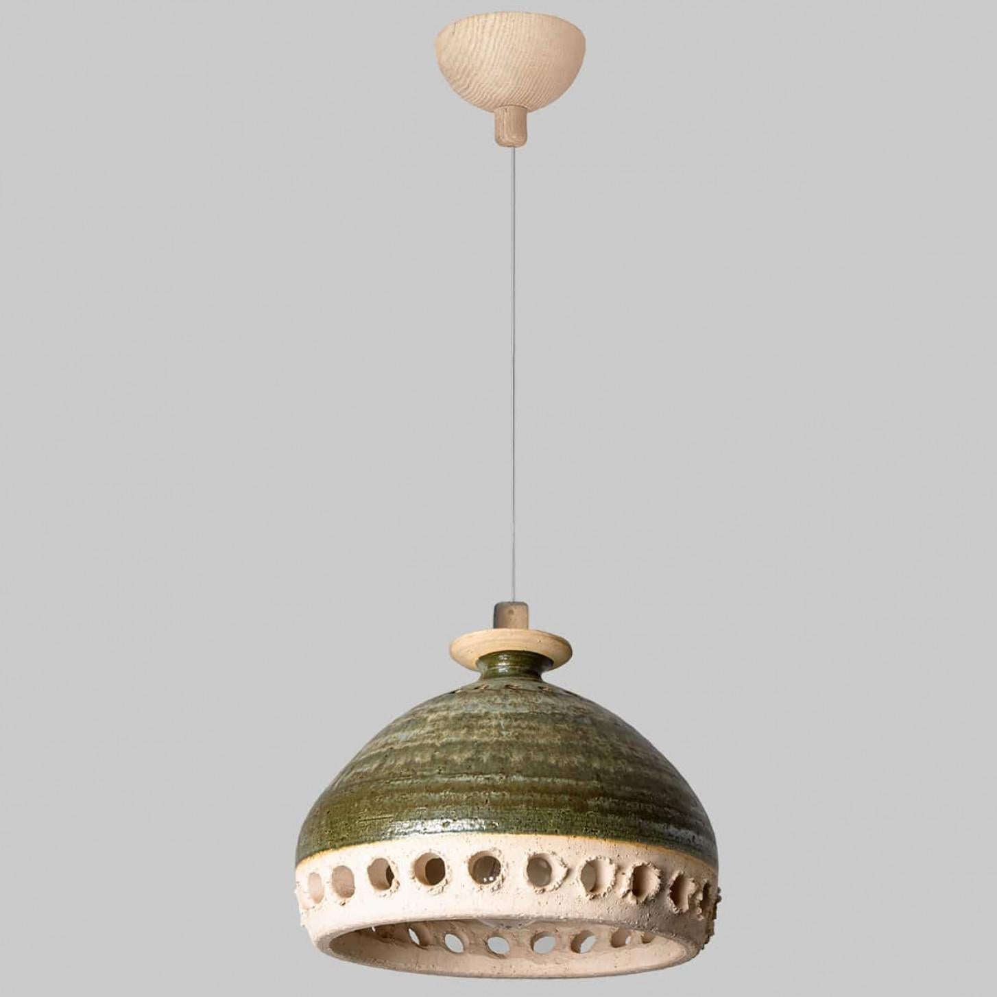 Bowl Green Nude Ceramic Pendant Light, Denmark, 1970 In Good Condition For Sale In Rijssen, NL