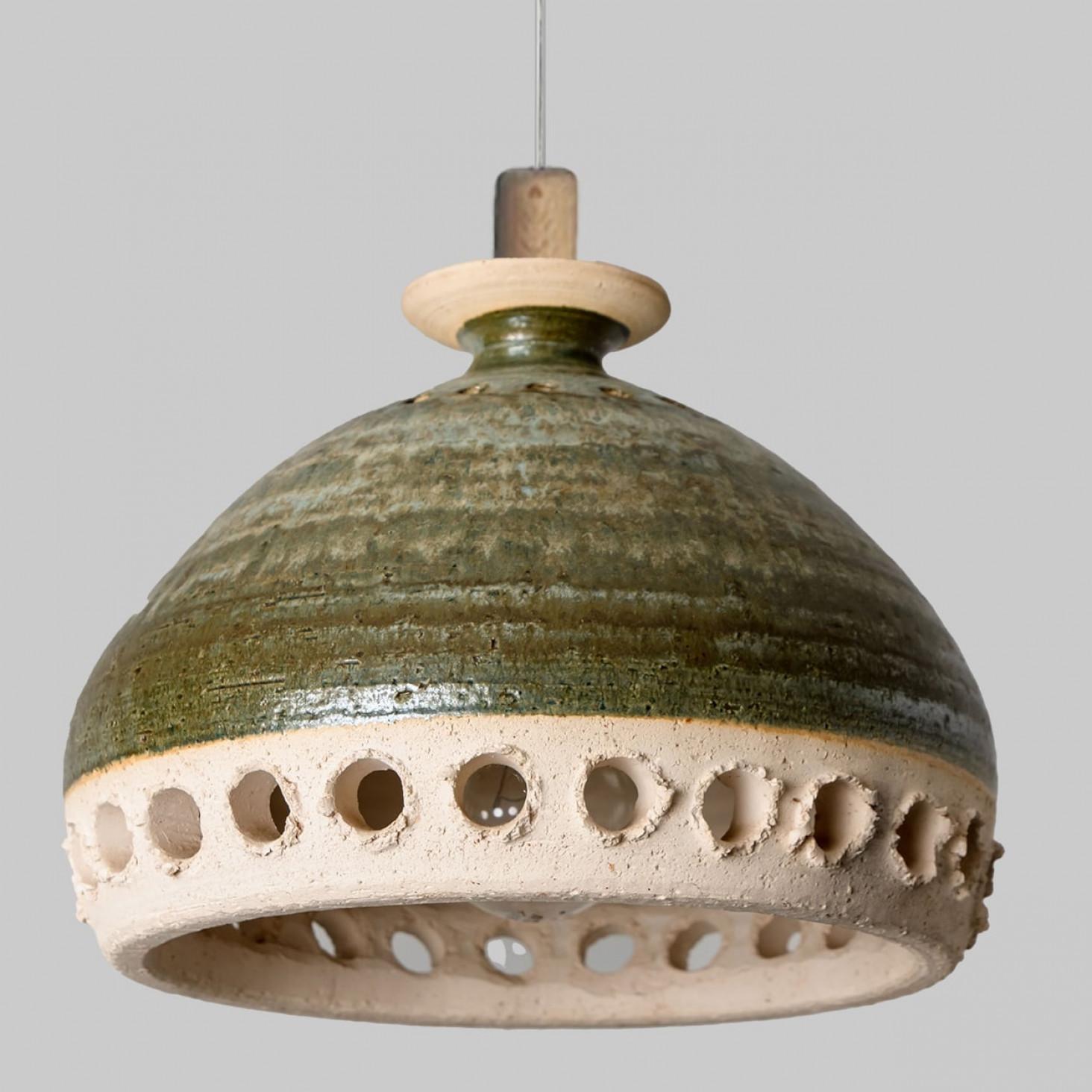 Late 20th Century Bowl Green Nude Ceramic Pendant Light, Denmark, 1970 For Sale