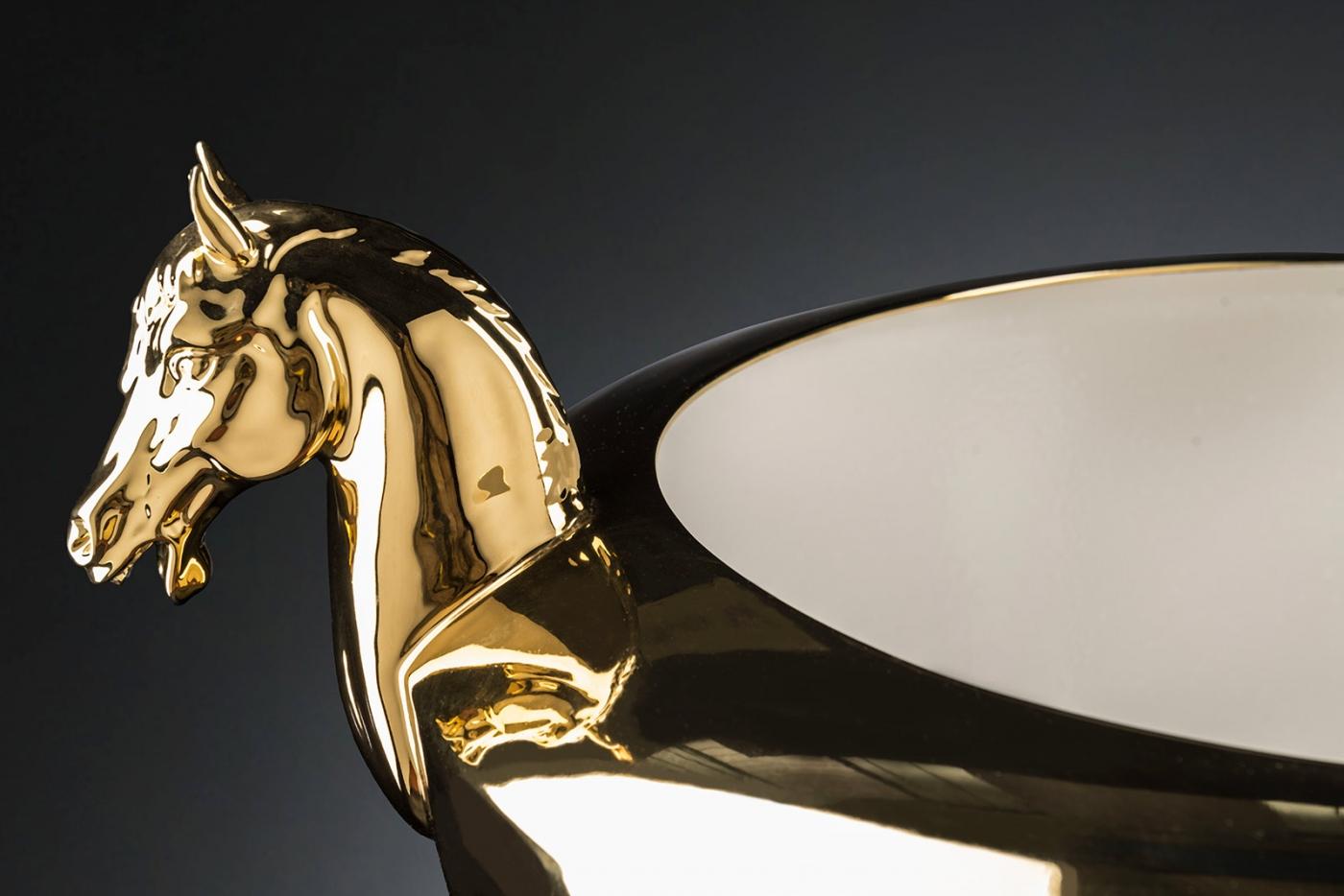 Modern Bowl Horse, Gold 24-Karat Finish, in Ceramic, Italy For Sale