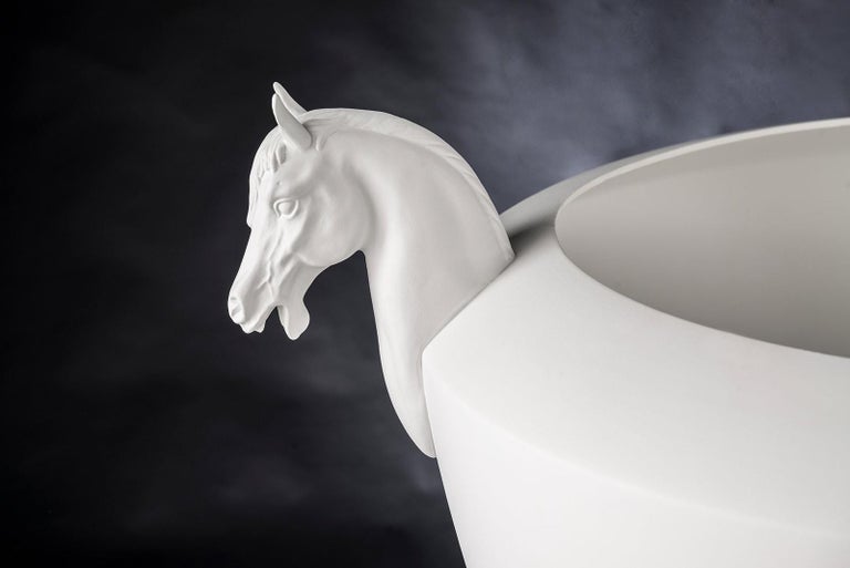 Italian Bowl Horse, Matt White Ceramic, Italy For Sale