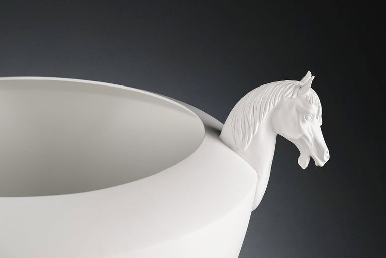 Hand-Crafted Bowl Horse, Matt White Ceramic, Italy For Sale
