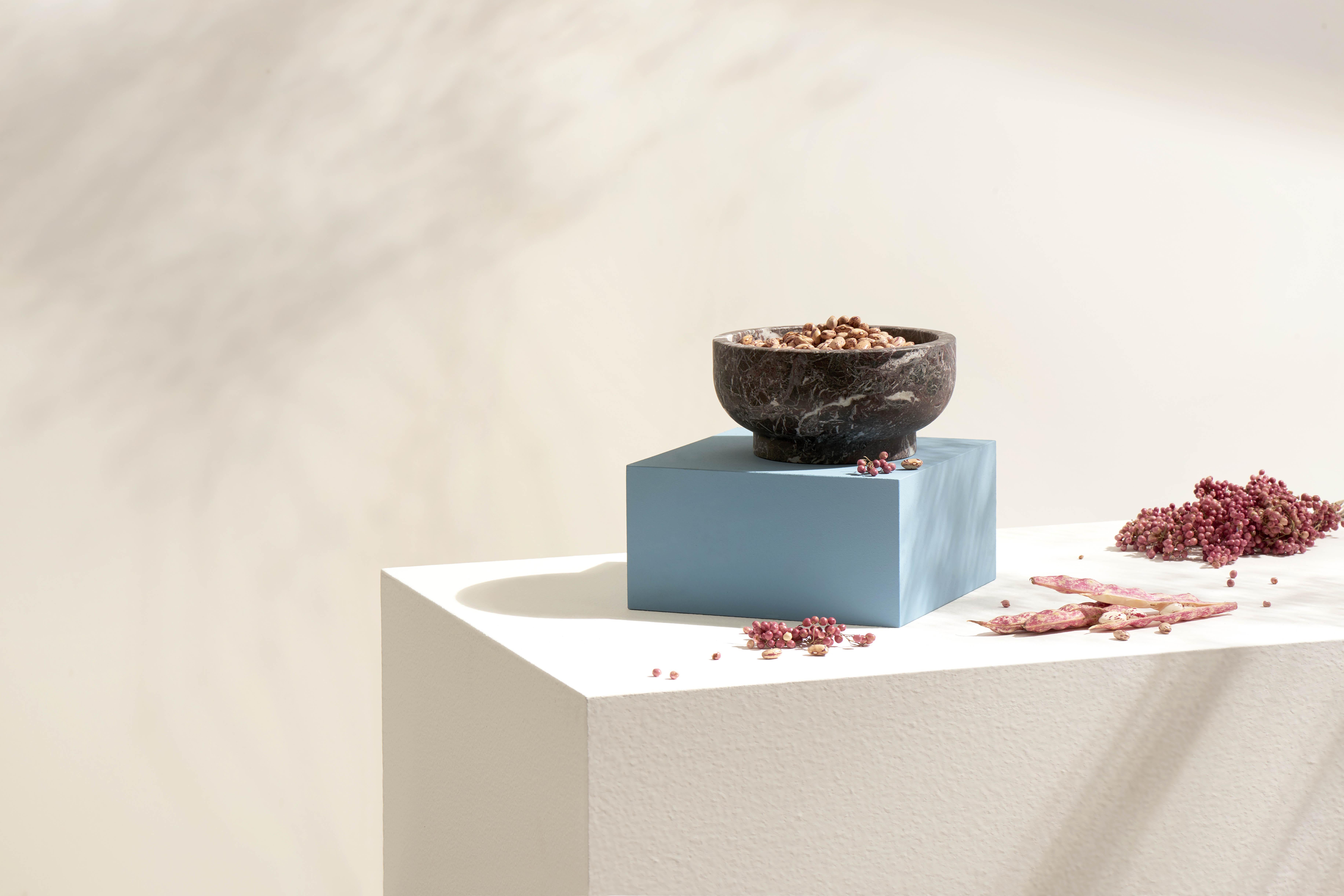 Contemporary New Modern Bowl in Black Marquinia Marble, Christoforo Trapani, Stock For Sale