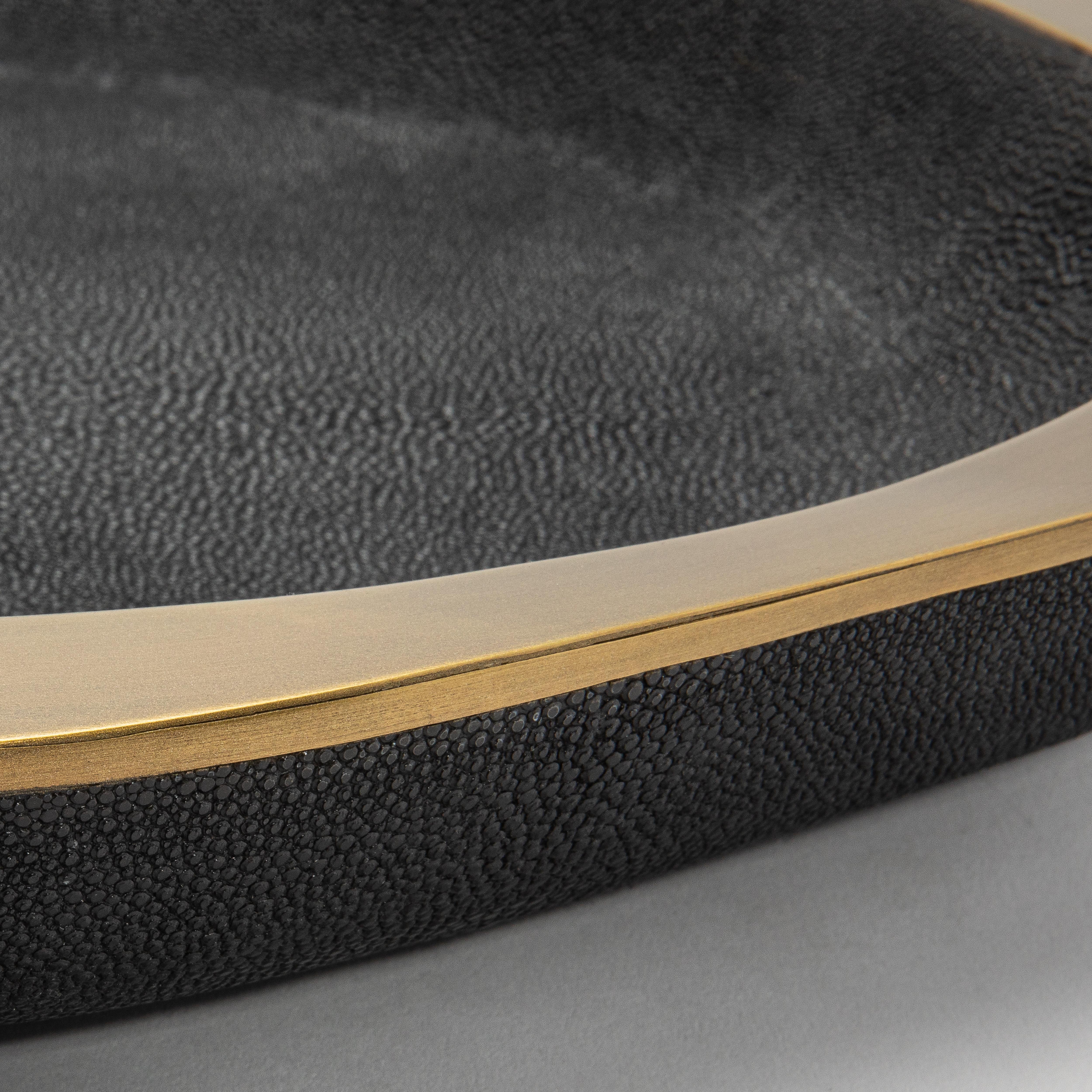 Bowl in Black Shagreen with Bronze Patina Brass Details by R&Y Augousti For Sale 2