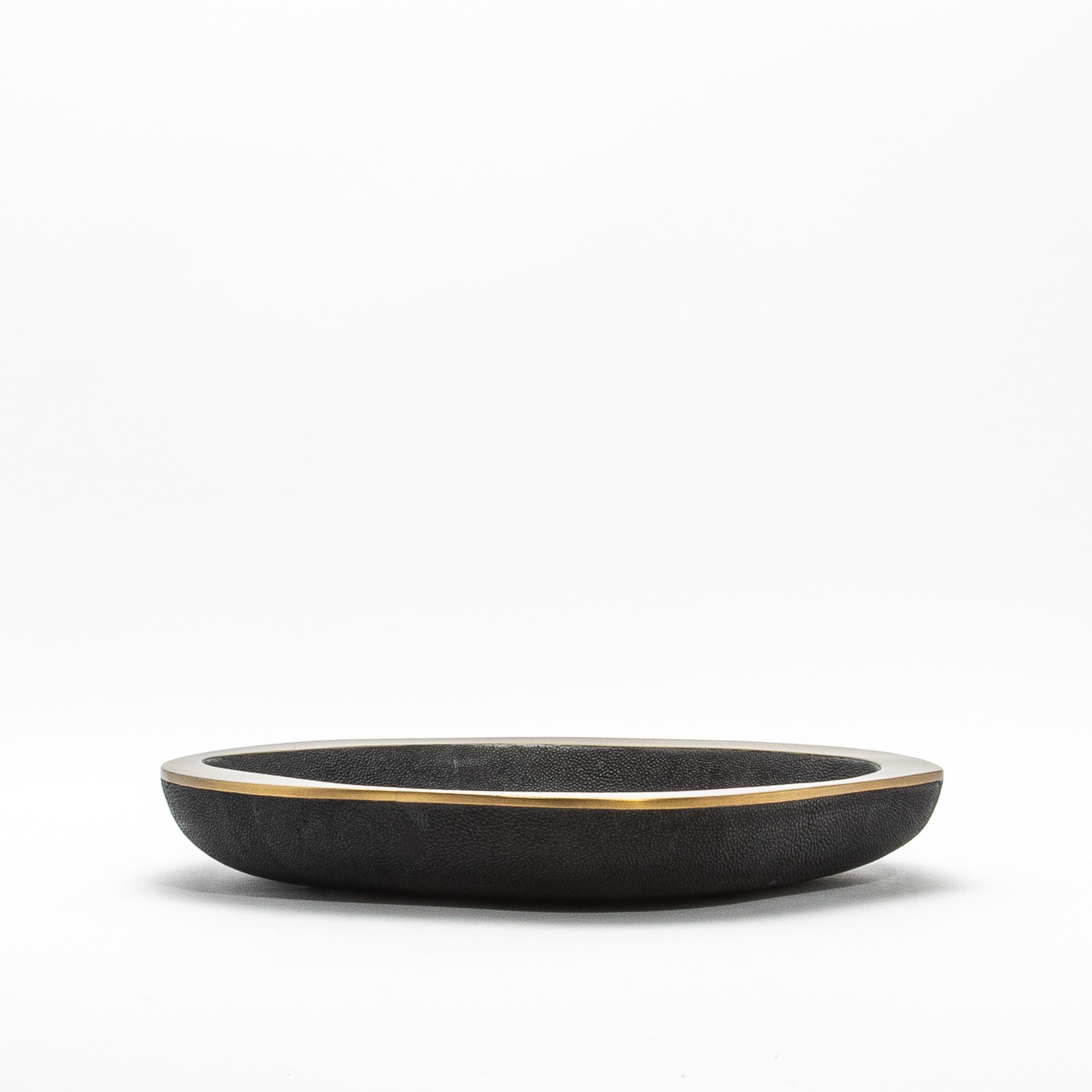 Hand-Crafted Bowl in Black Shagreen with Bronze Patina Brass Details by R&Y Augousti For Sale