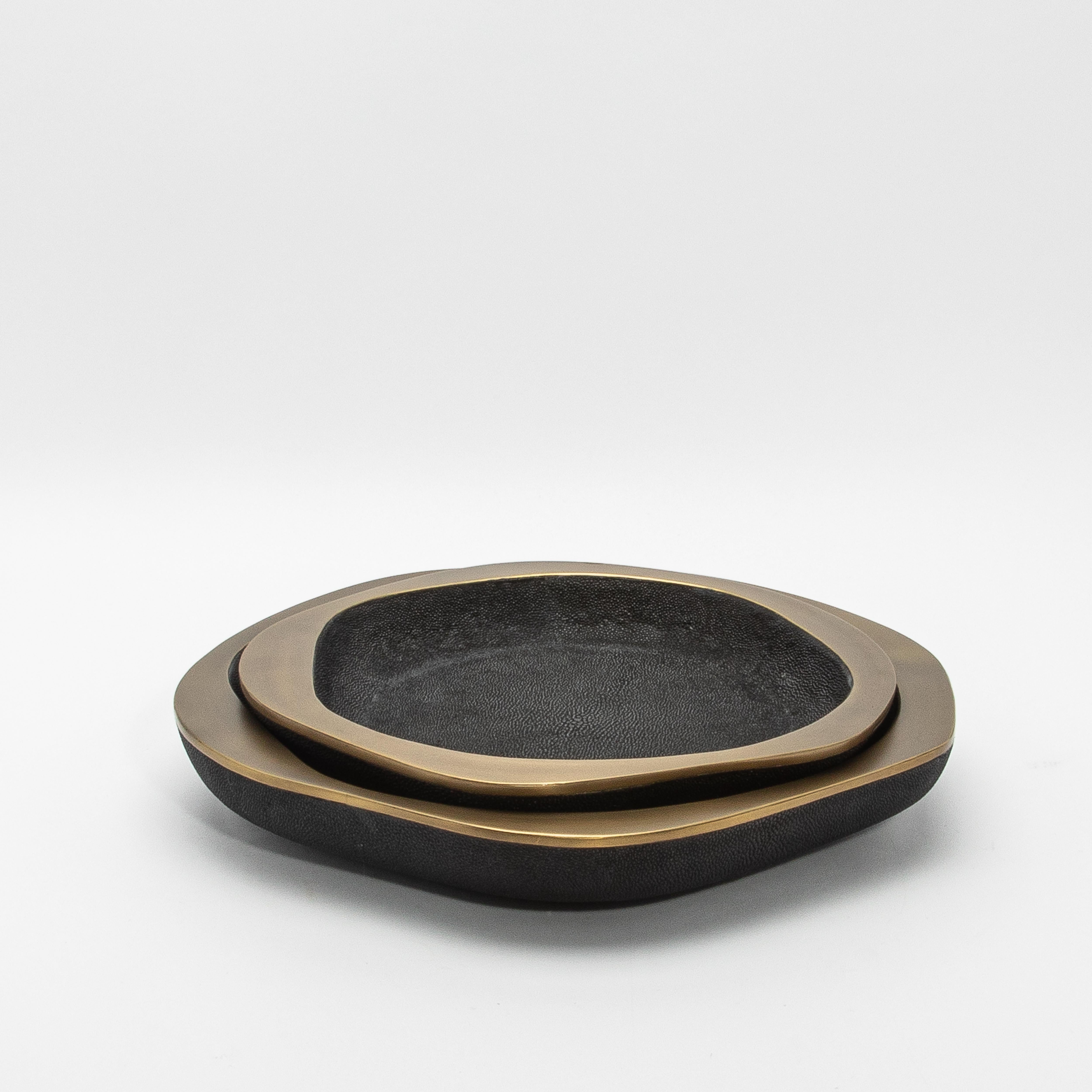 Contemporary Bowl in Black Shagreen with Bronze Patina Brass Details by R&Y Augousti For Sale