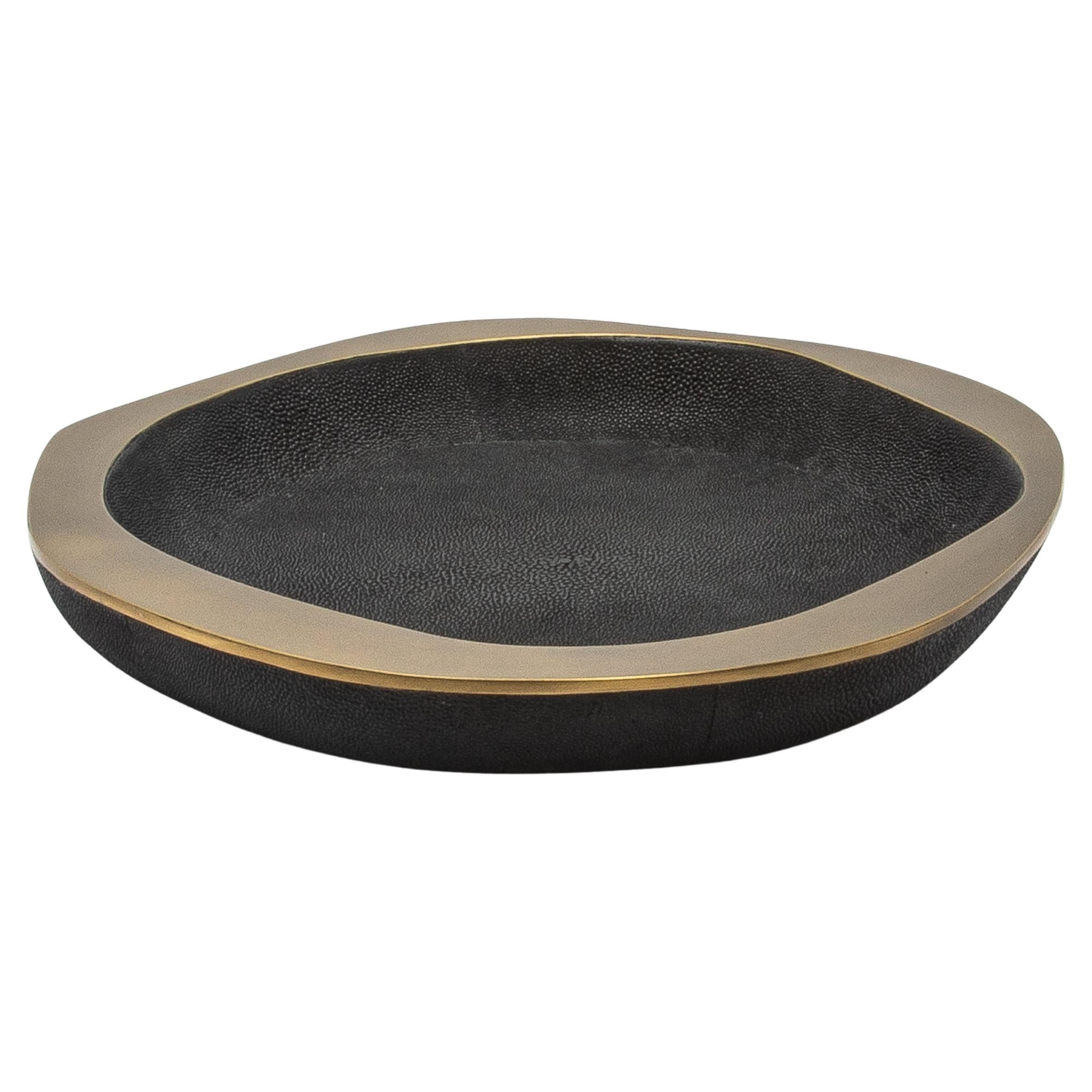 Bowl in Black Shagreen with Bronze Patina Brass Details by R&Y Augousti