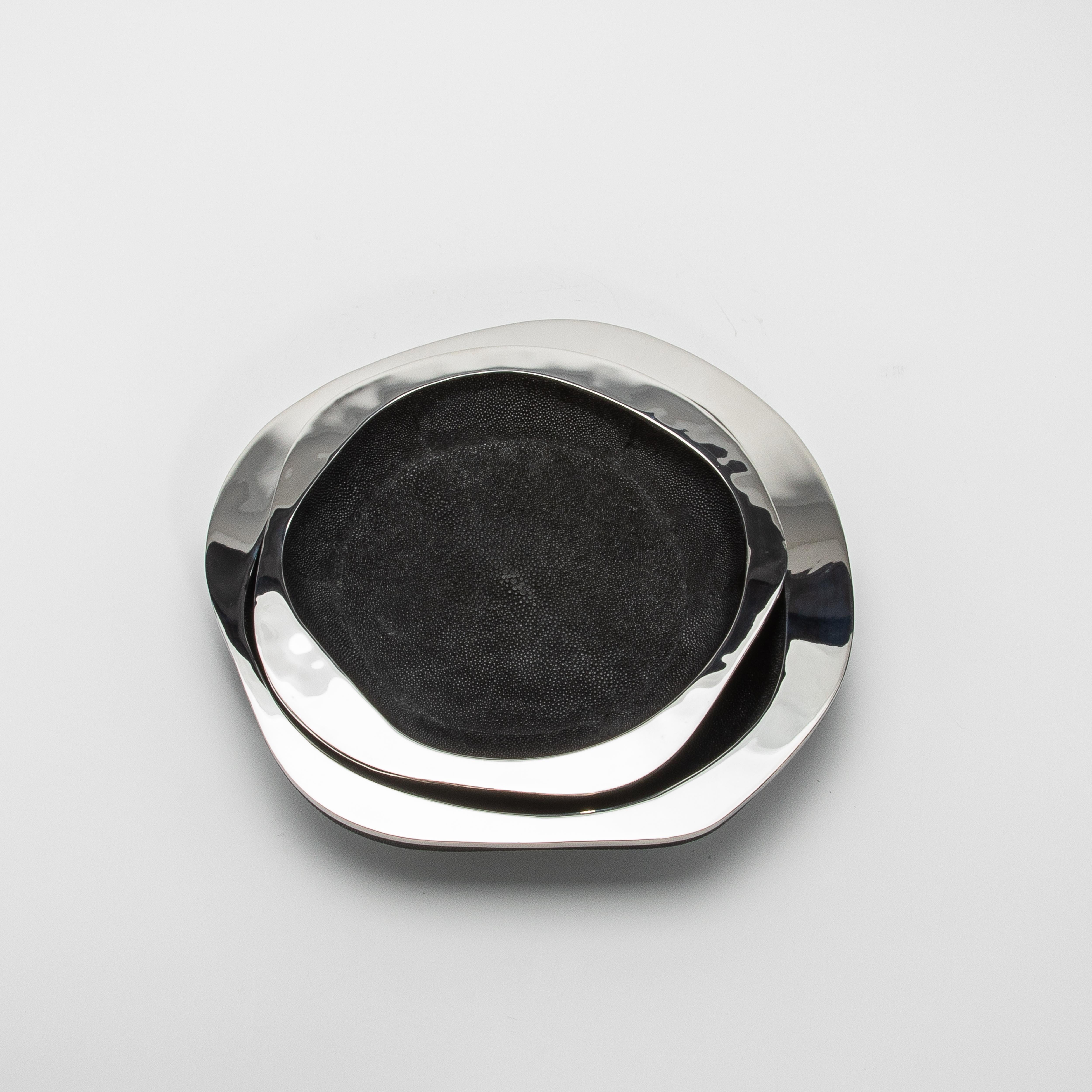 Bowl in Black Shagreen with Stainless Steel Details by R&Y Augousti For Sale 2