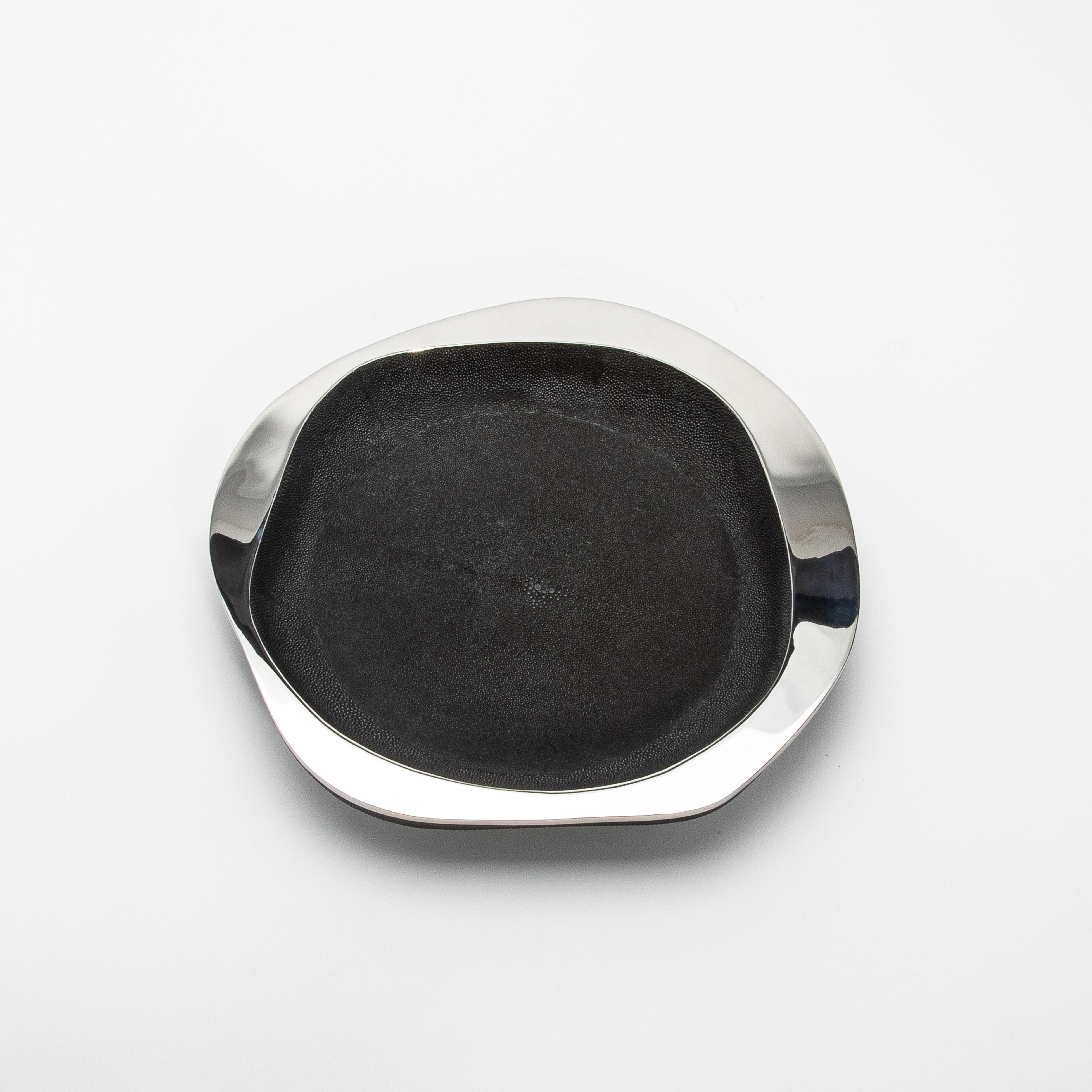 Bowl in Black Shagreen with Stainless Steel Details by R&Y Augousti For Sale 3