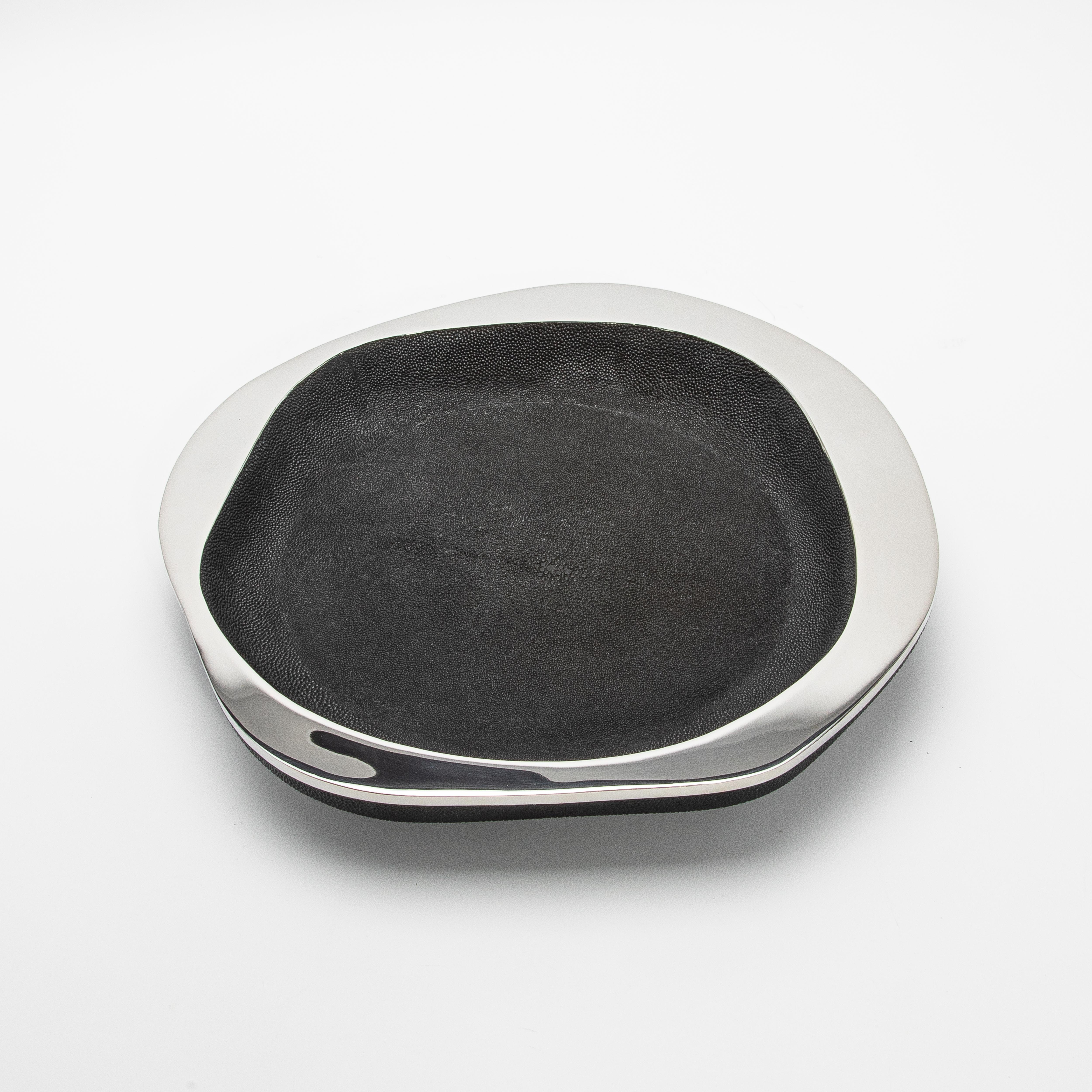 Bowl in Black Shagreen with Stainless Steel Details by R&Y Augousti For Sale 4