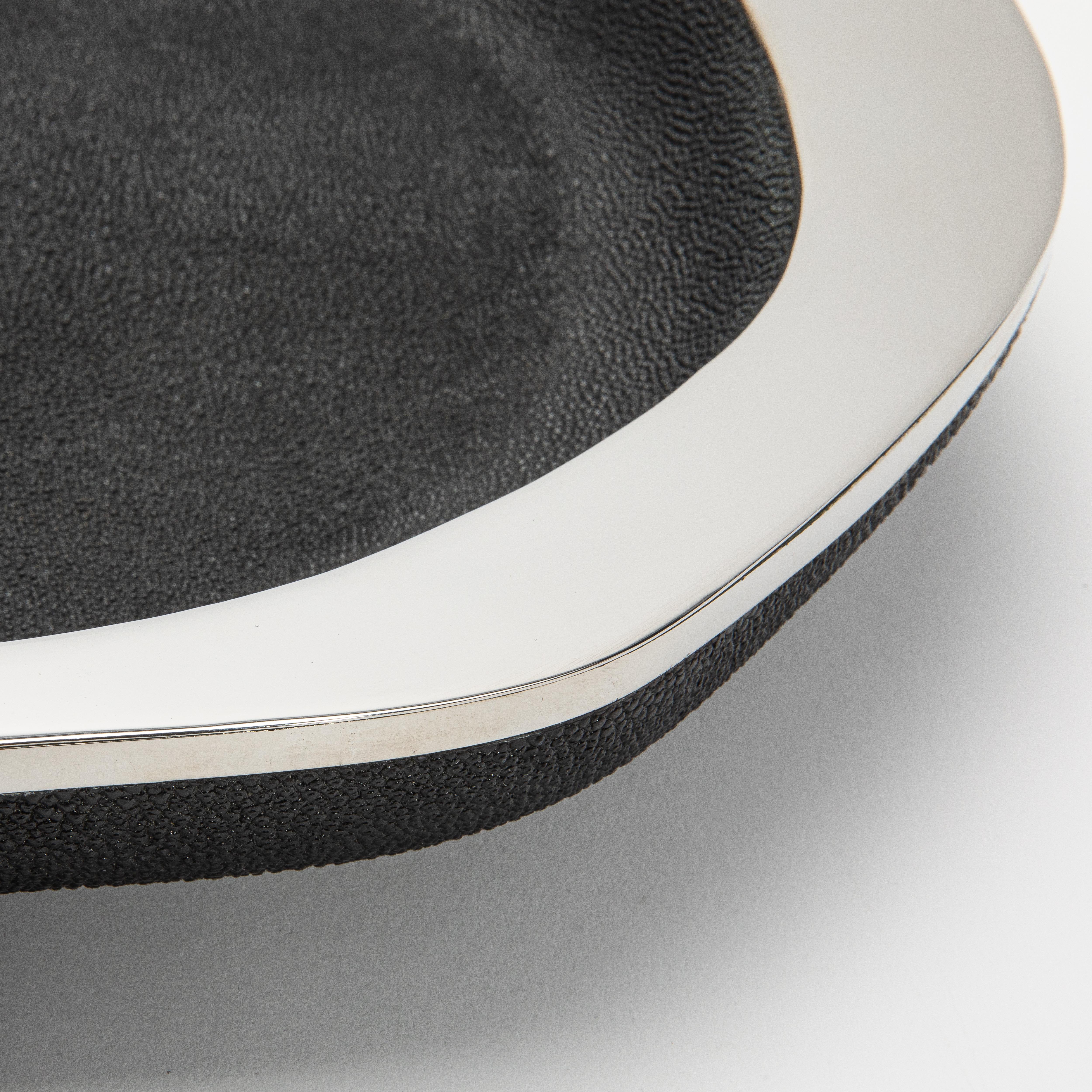 Bowl in Black Shagreen with Stainless Steel Details by R&Y Augousti For Sale 5