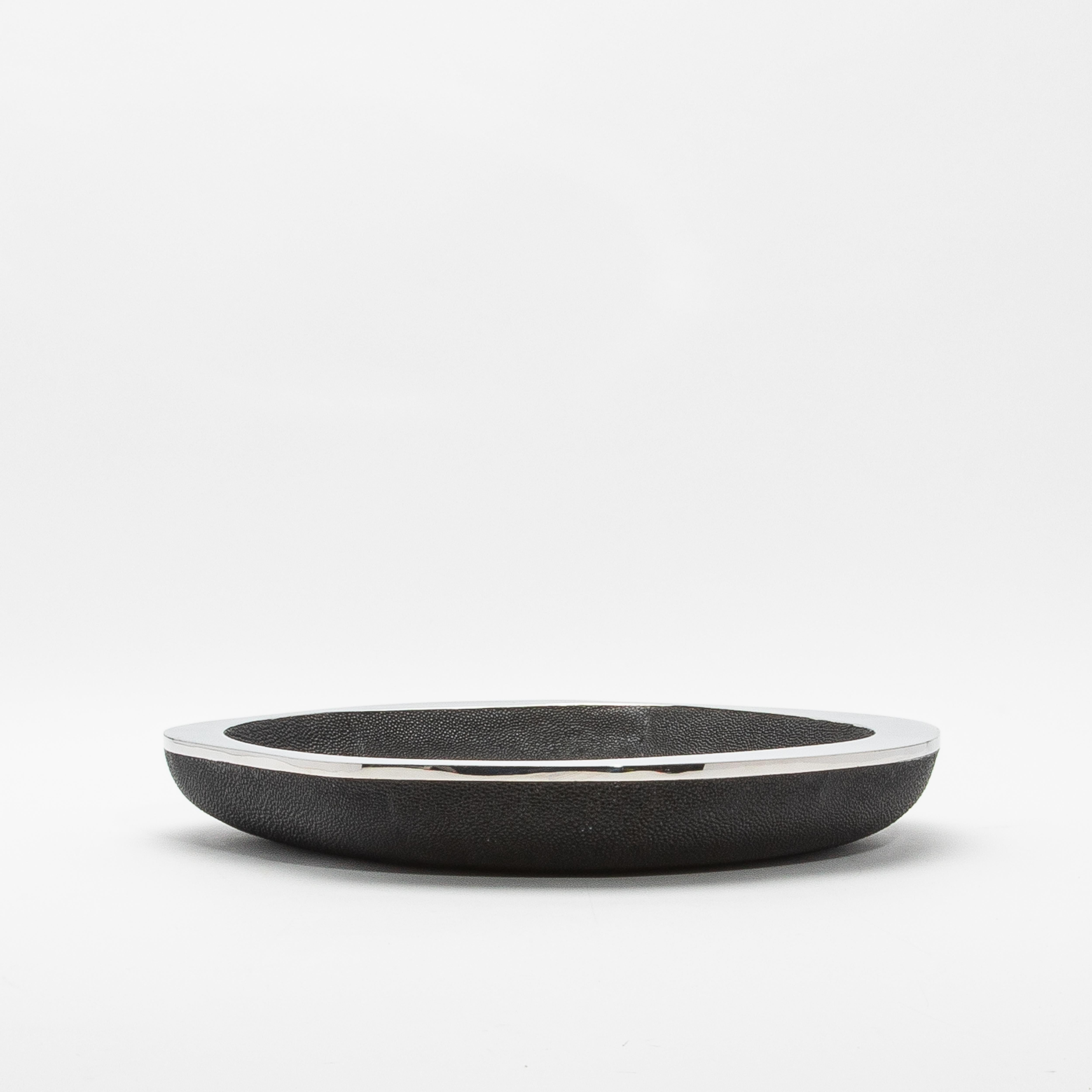 Bowl in Black Shagreen with Stainless Steel Details by R&Y Augousti For Sale 6