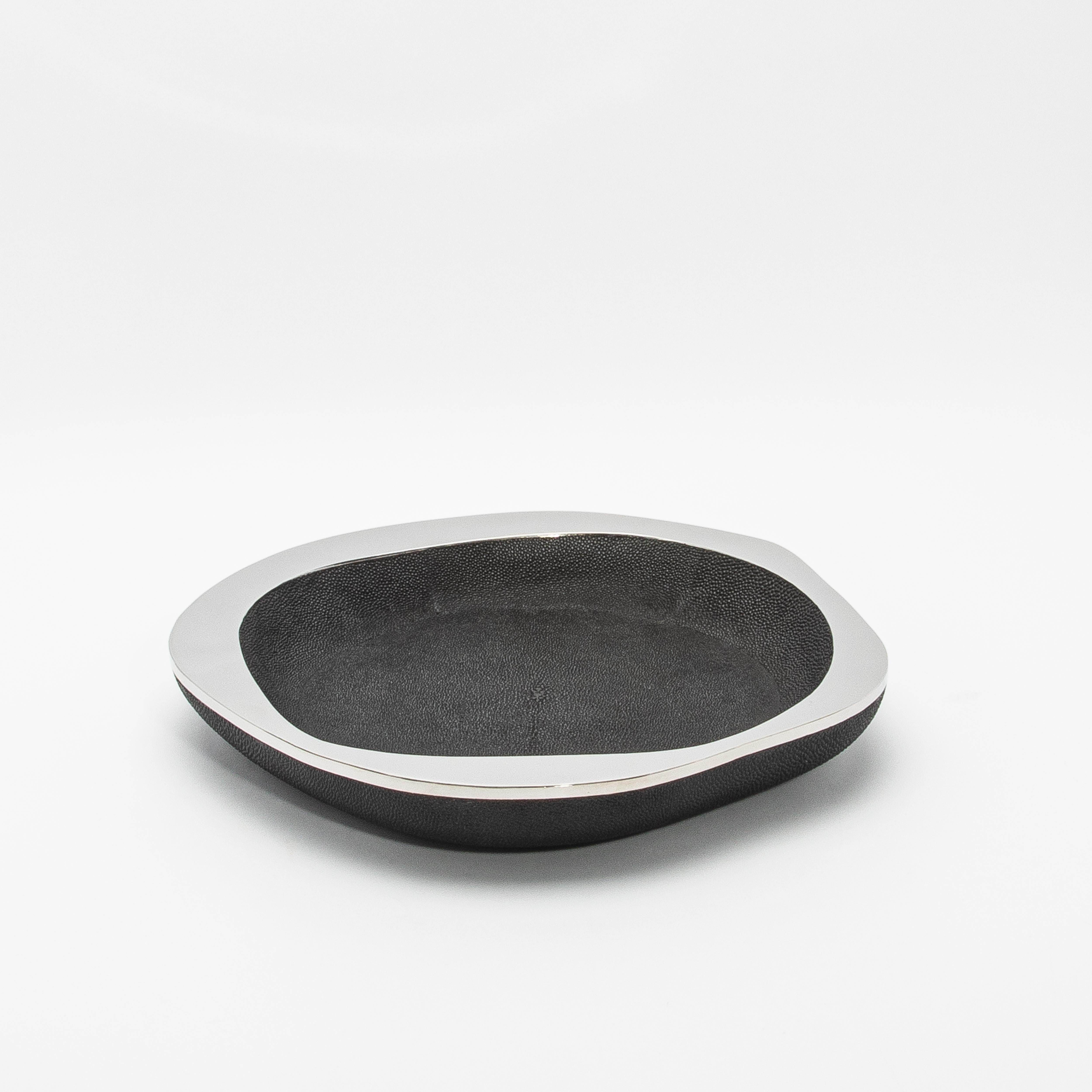 Art Deco Bowl in Black Shagreen with Stainless Steel Details by R&Y Augousti For Sale