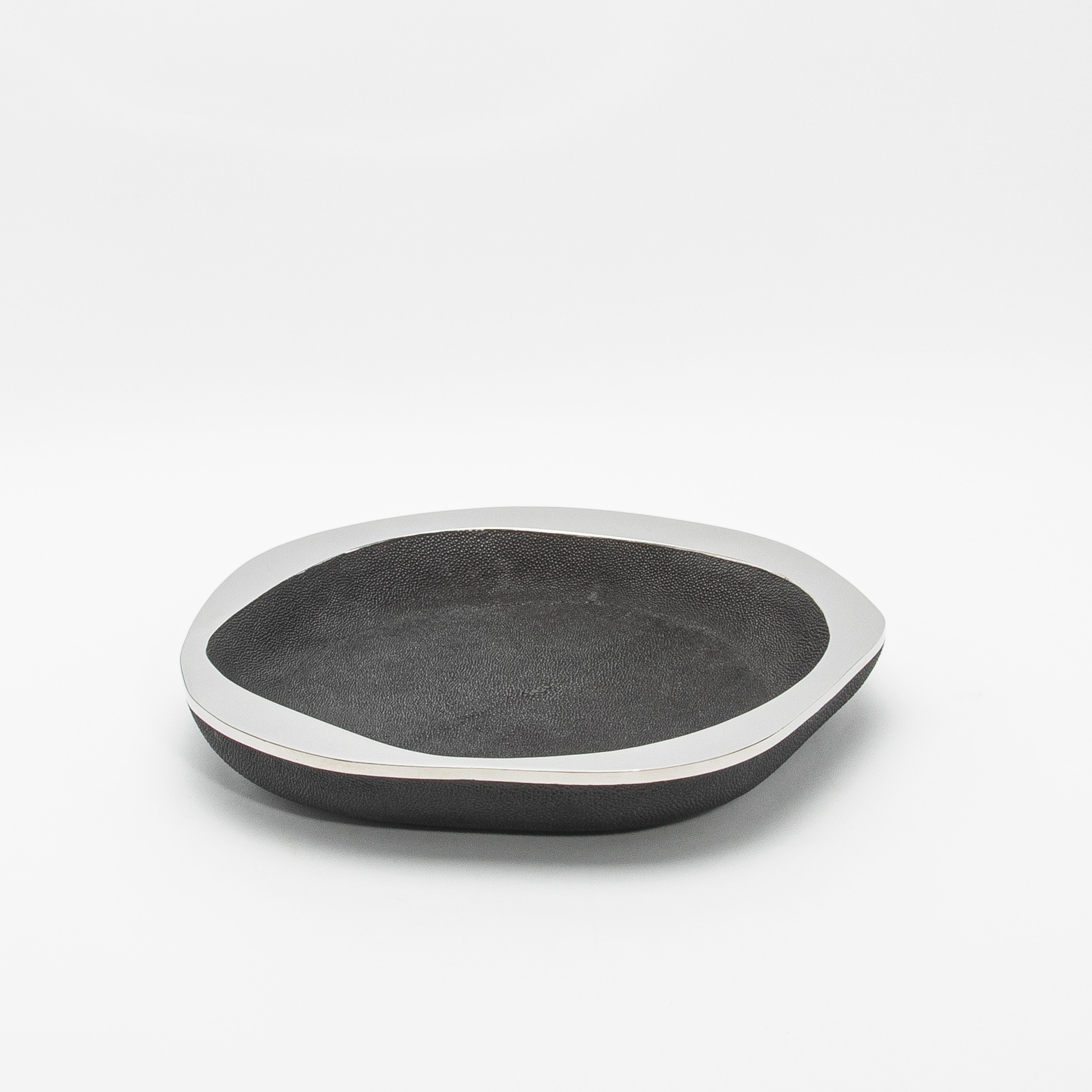 Philippine Bowl in Black Shagreen with Stainless Steel Details by R&Y Augousti For Sale