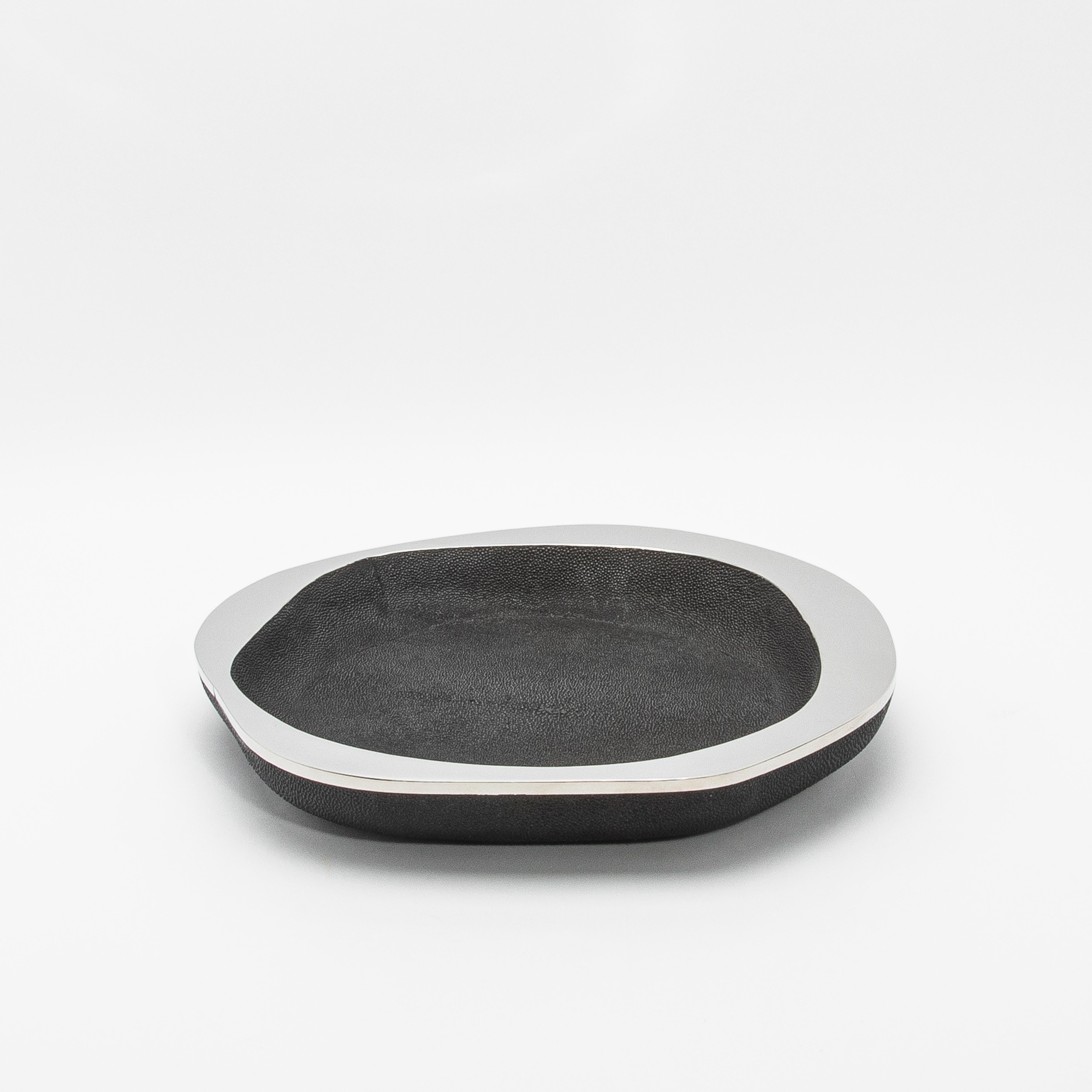 Hand-Crafted Bowl in Black Shagreen with Stainless Steel Details by R&Y Augousti For Sale