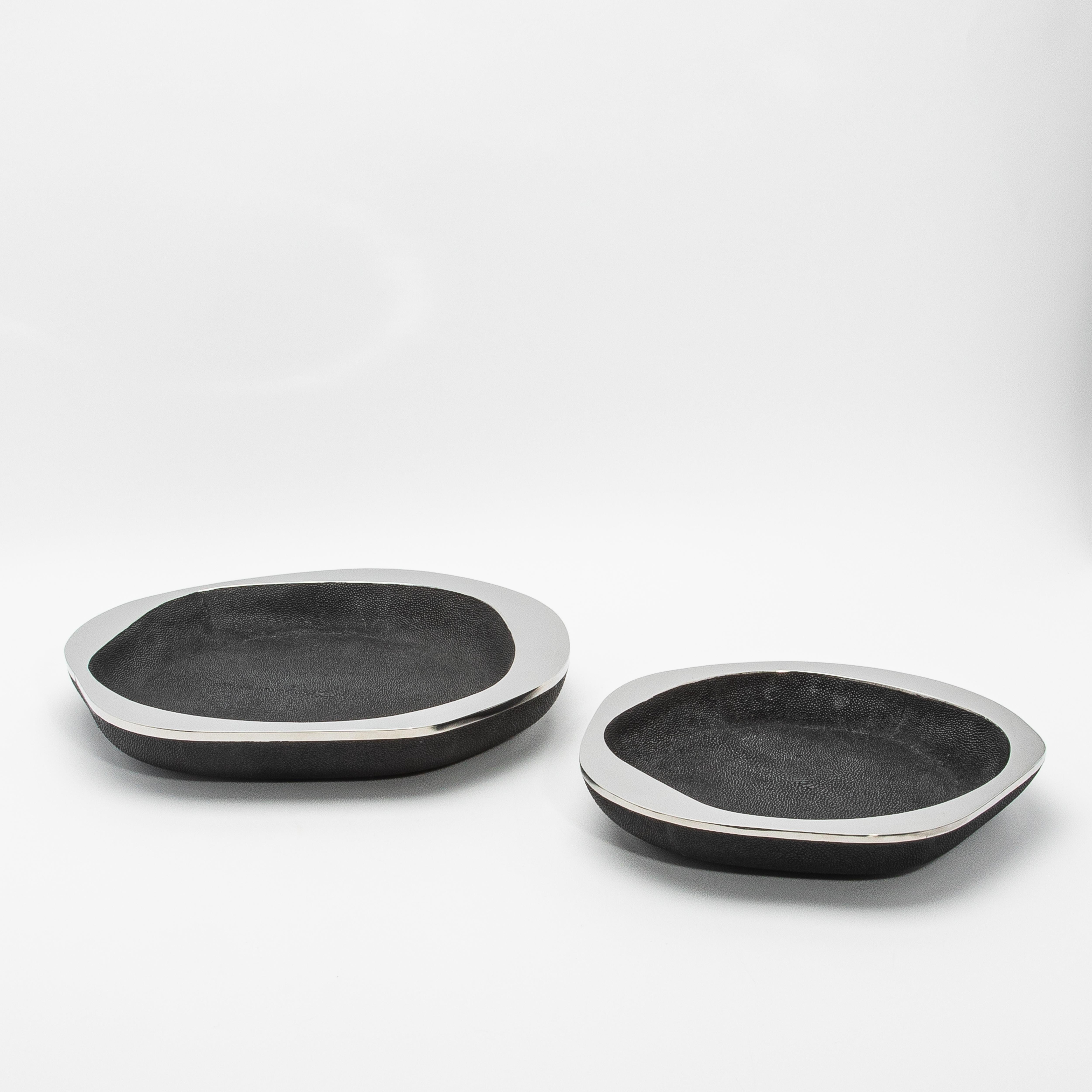 Contemporary Bowl in Black Shagreen with Stainless Steel Details by R&Y Augousti For Sale