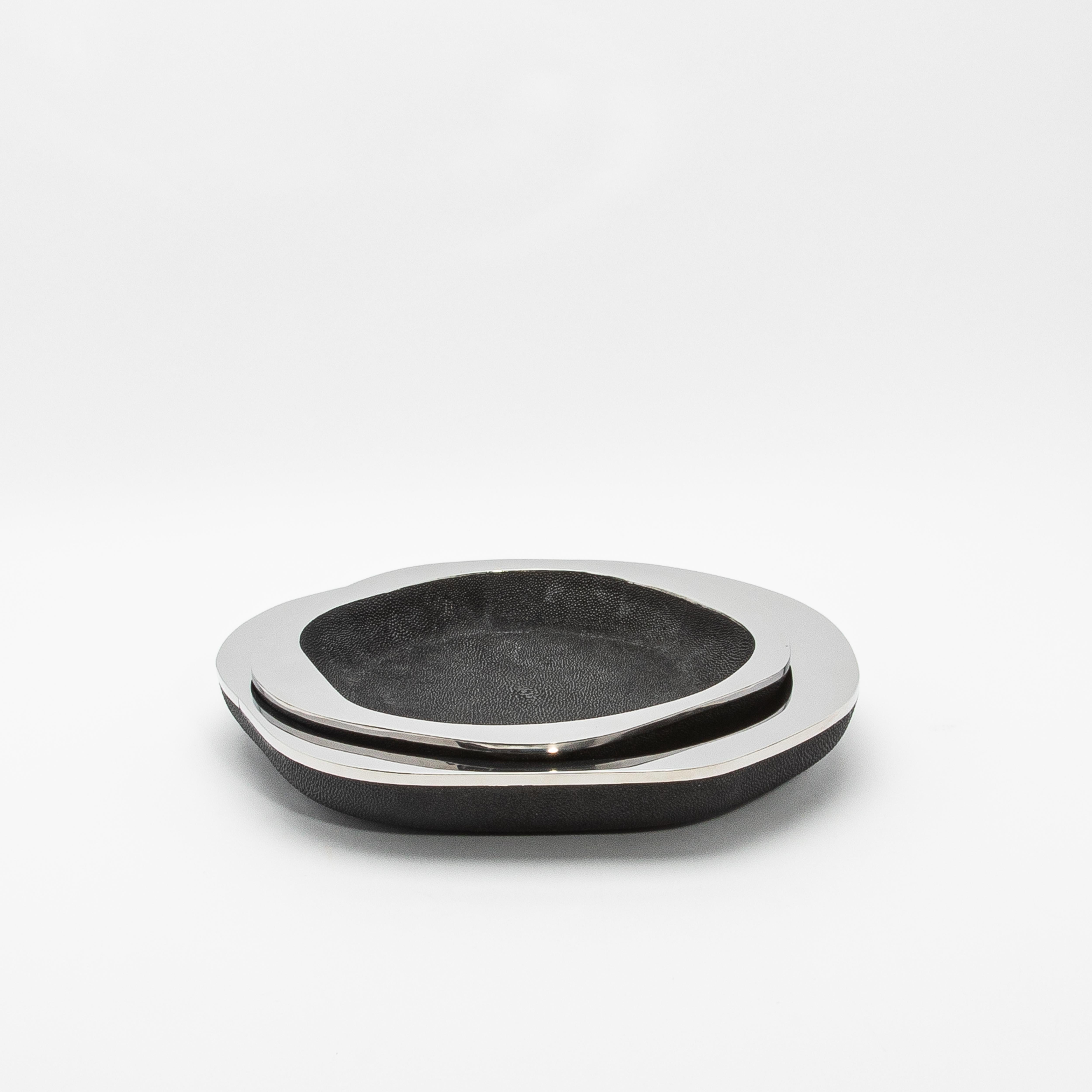 Shagreen Stingray Bowl in Black Shagreen with Stainless Steel Details by R&Y Augousti For Sale