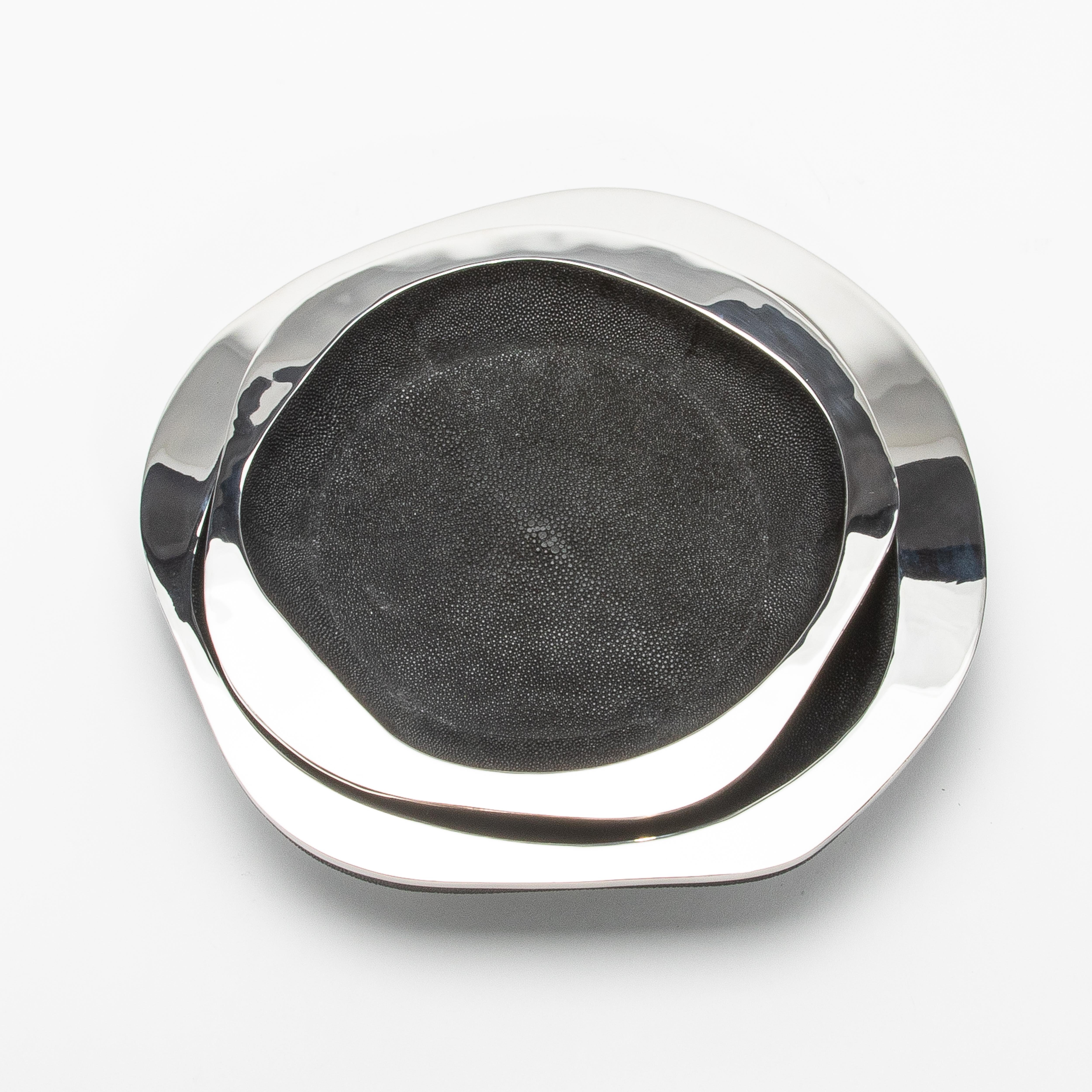 Bowl in Black Shagreen with Stainless Steel Details by R&Y Augousti For Sale 1