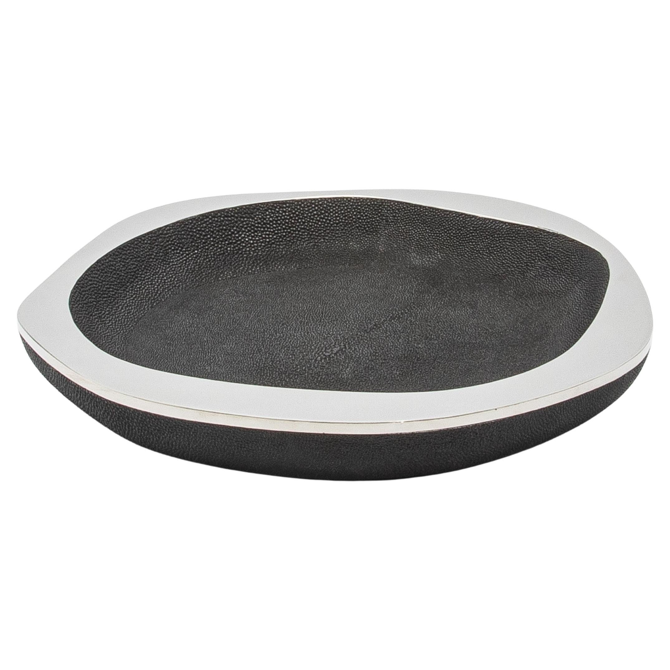 Bowl in Black Shagreen with Stainless Steel Details by R&Y Augousti