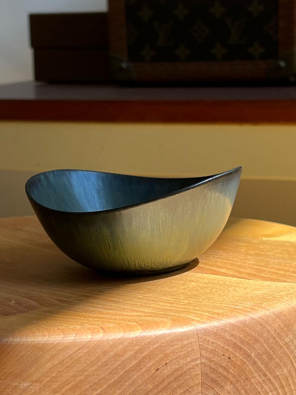 Scandinavian Modern Bowl in Blue-Glazed Stoneware Model Aro by Gunnar Nylund, Sweden, 1950s