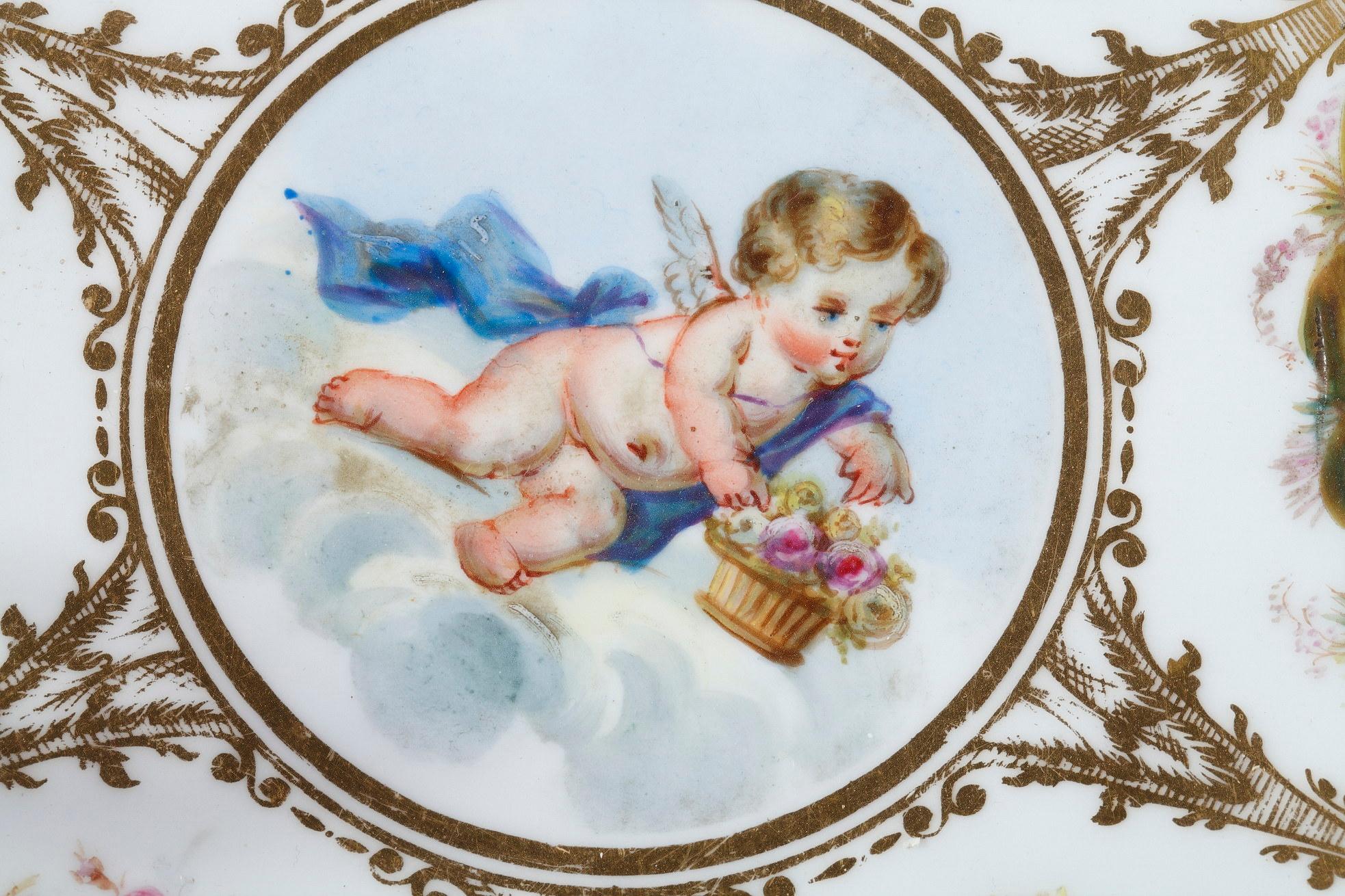 Bronze Bowl in Sèvres Porcelain Decorated with a Cupid from the Louis-Philippe Period