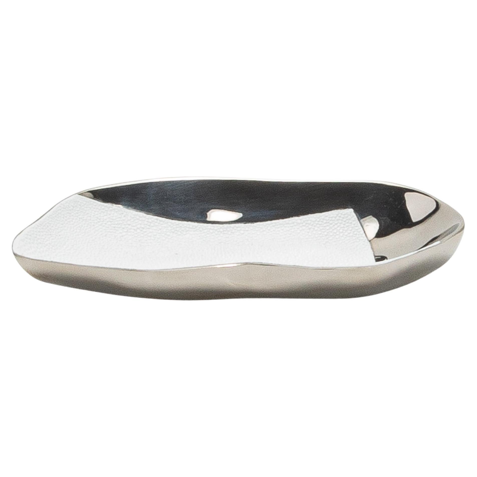 Bowl in Stainless Steel with White Shagreen Details by KIFU Paris For Sale