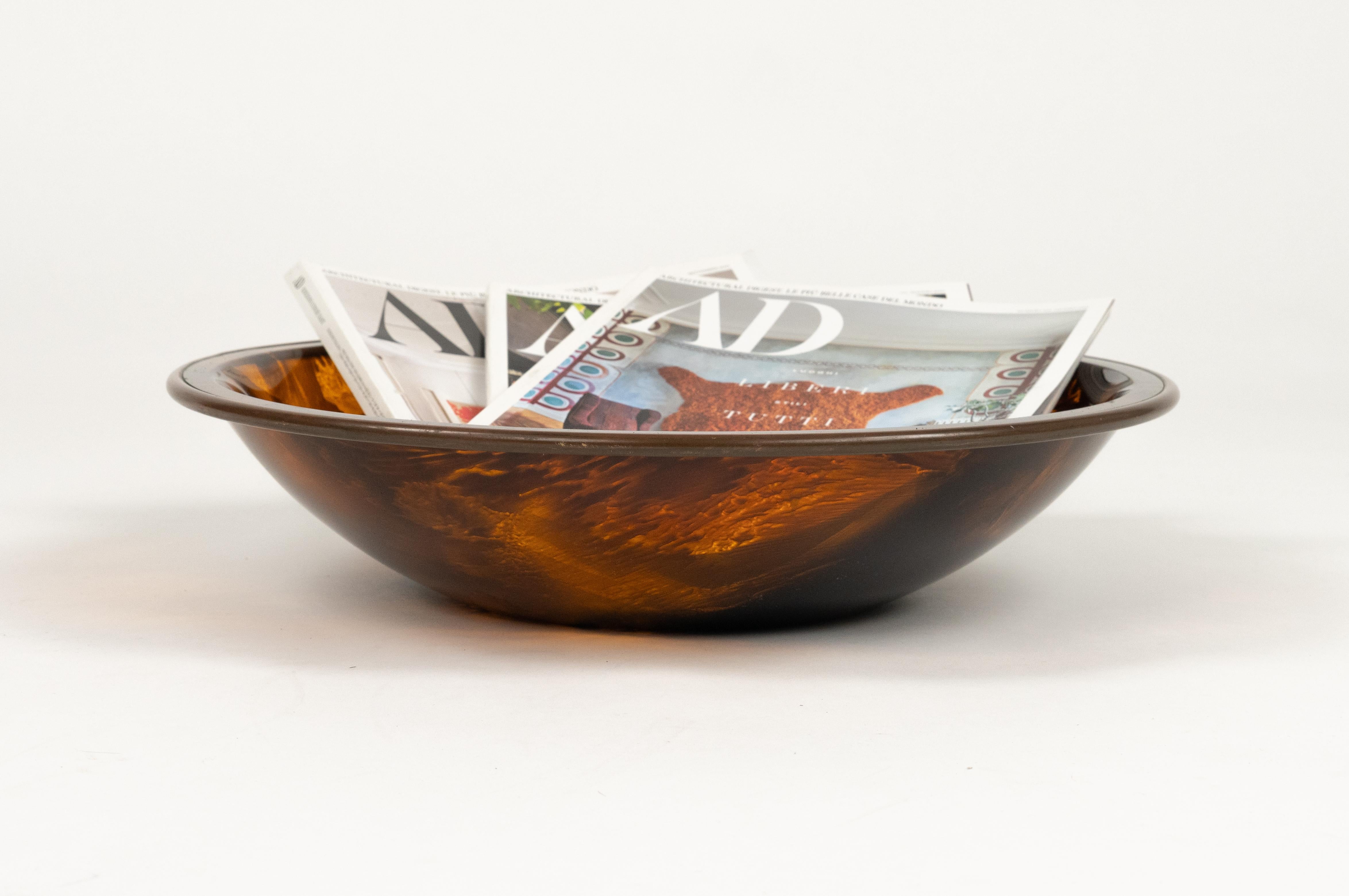 Bowl in Tortoiseshell Lucite Effect and Brass Christian Dior Style, Italy 1970s For Sale 5