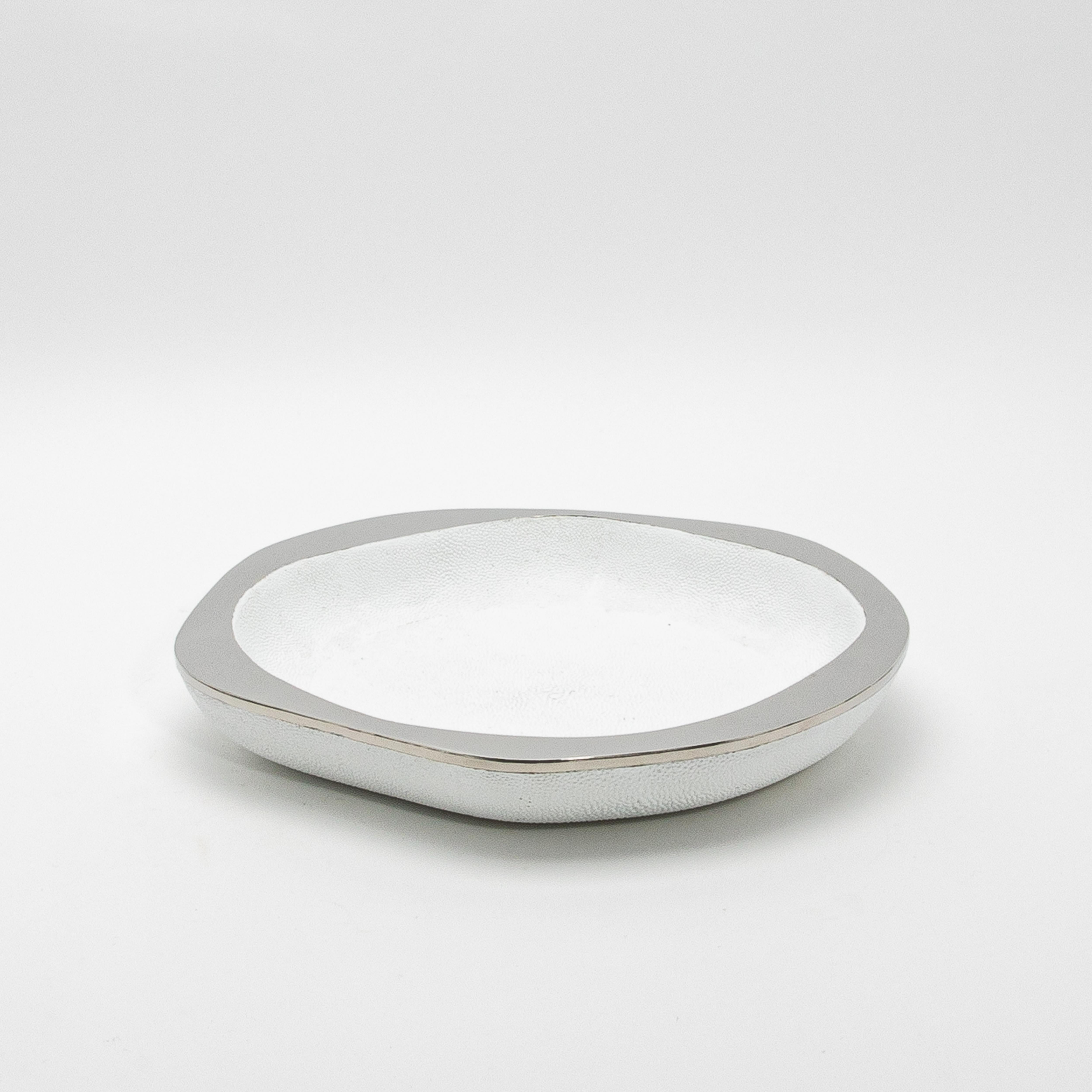 Art Deco Bowl in White Shagreen with Stainless Steel Details by R&Y Augousti For Sale