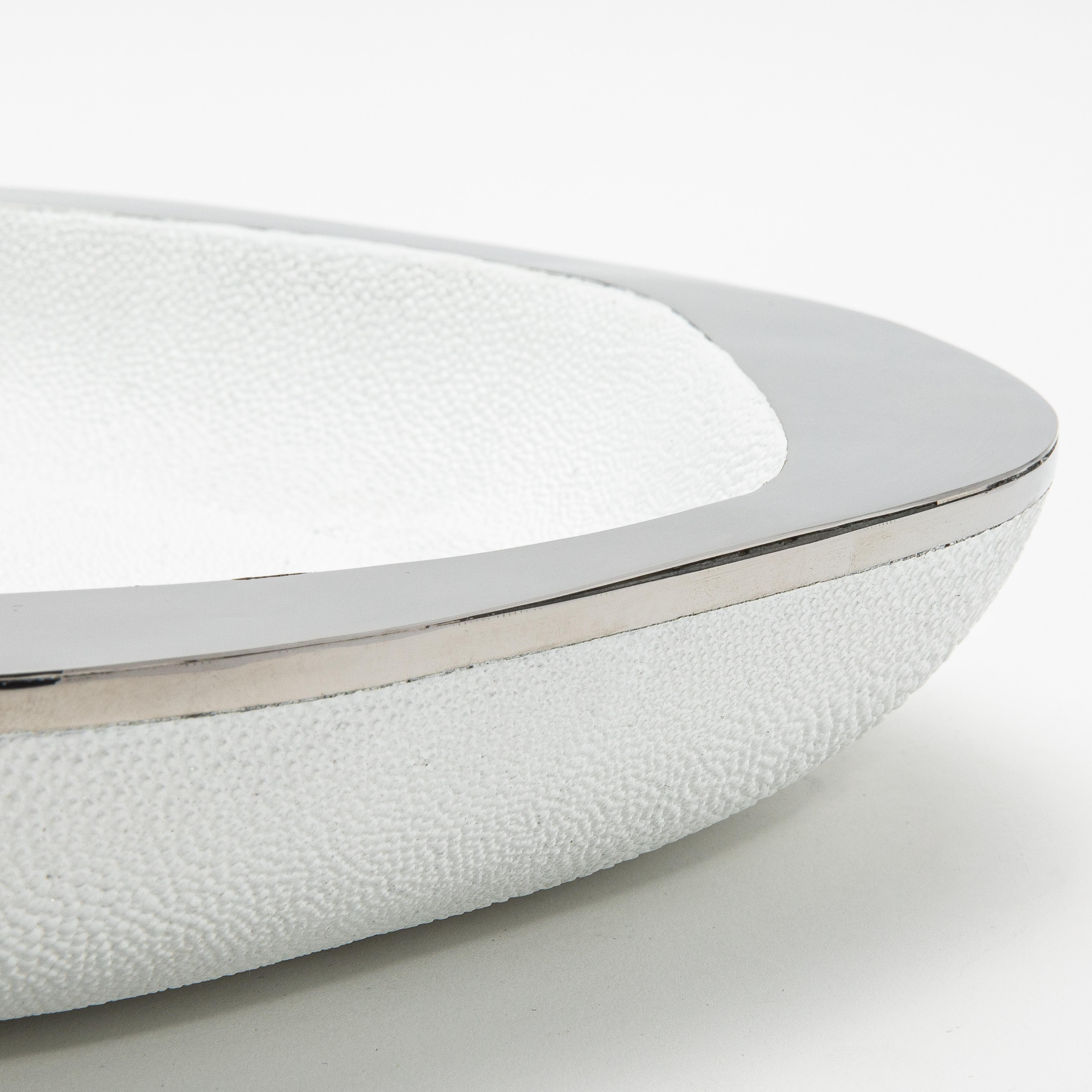Philippine Modern Bowl in White Shagreen with Stainless Steel Details by R&Y Augousti For Sale
