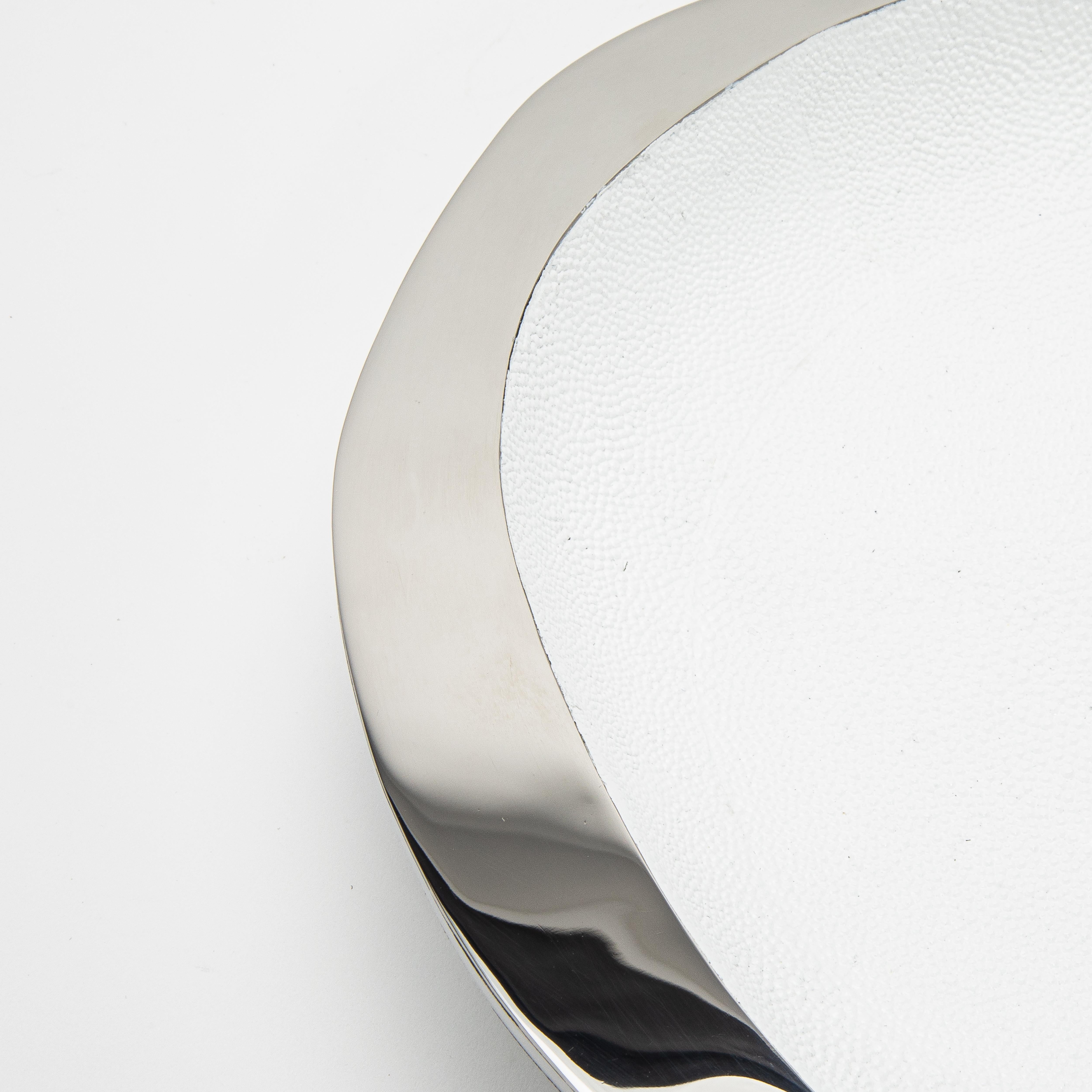 Hand-Crafted Modern Bowl in White Shagreen with Stainless Steel Details by R&Y Augousti For Sale