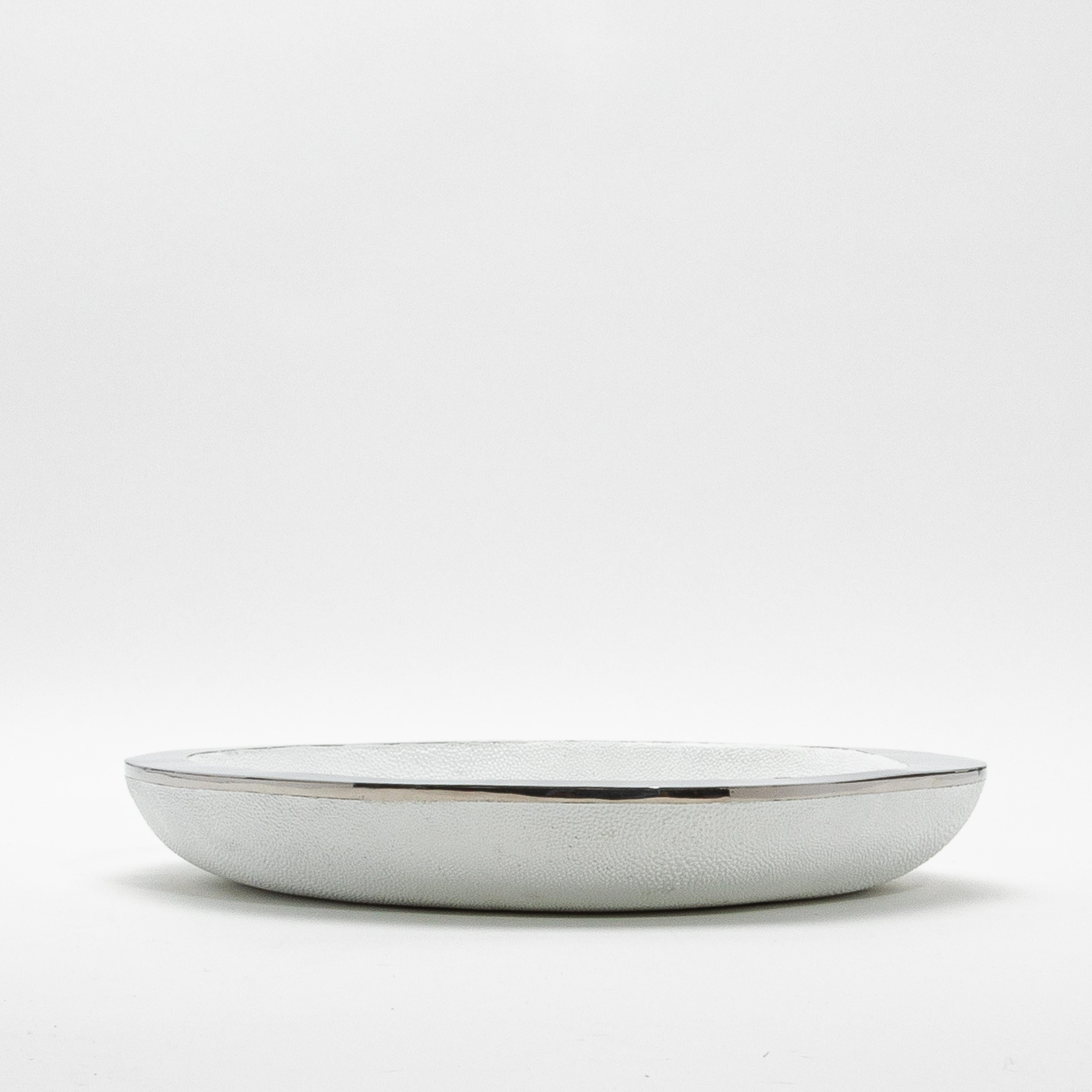 Bowl in White Shagreen with Stainless Steel Details by R&Y Augousti In New Condition For Sale In West Hollywood, CA