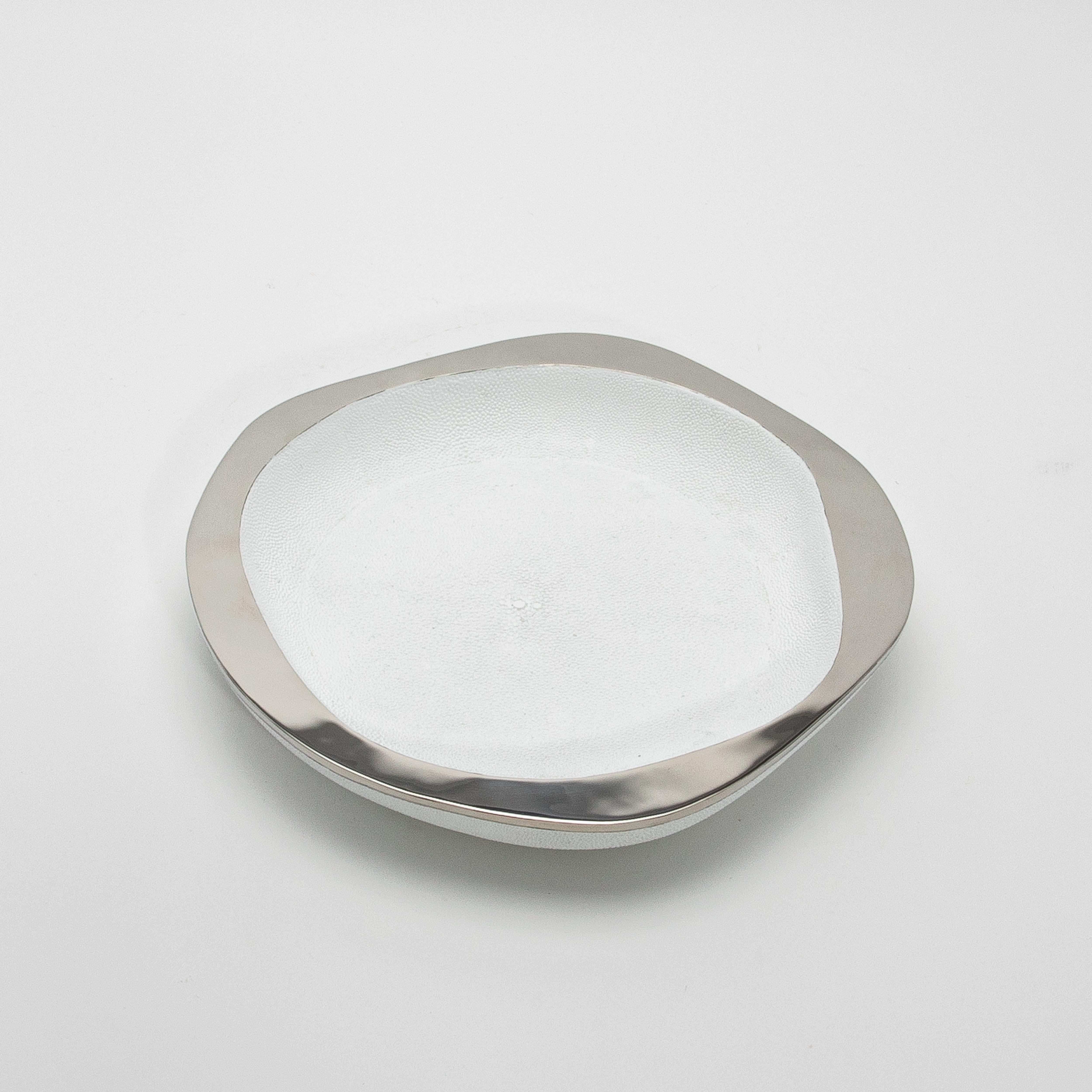 Contemporary Bowl in White Shagreen with Stainless Steel Details by R&Y Augousti For Sale