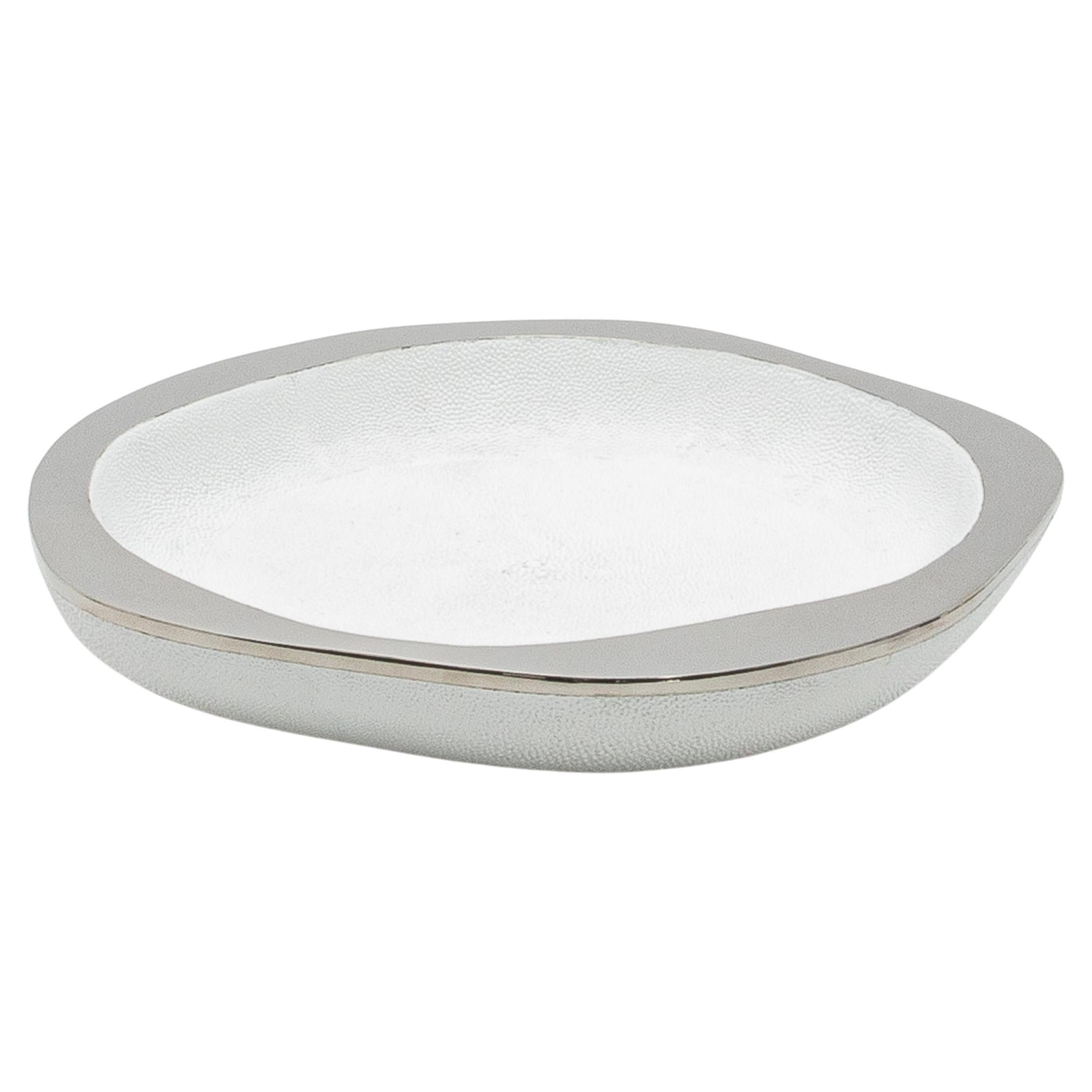 Modern Bowl in White Shagreen with Stainless Steel Details by R&Y Augousti For Sale