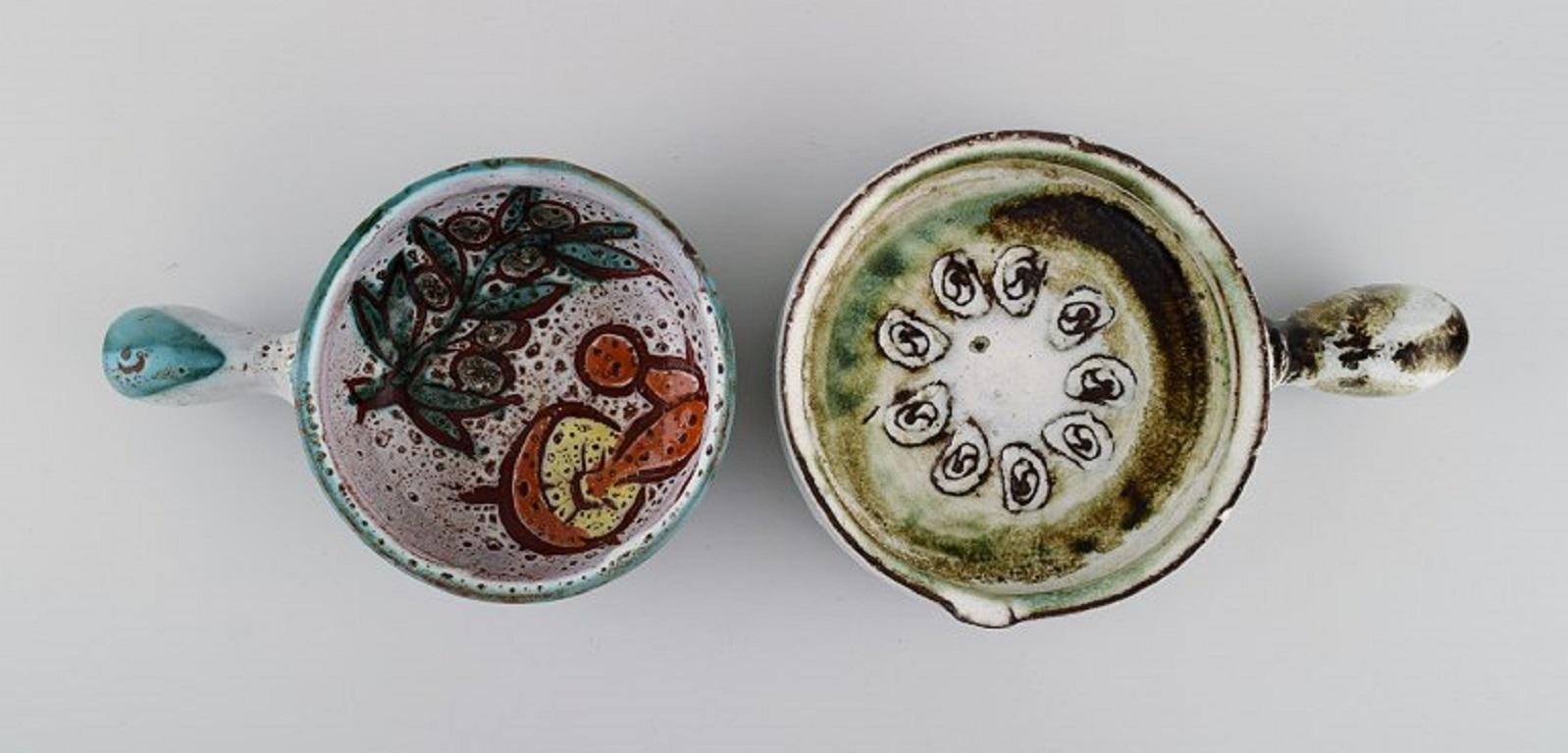 Modern Bowl, Lidded Jar and Three Crème Brûlée Bowls with Handles in Glazed Stoneware For Sale