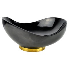 Bowl Made of Black Marquetry and Brass by Ginger Brown