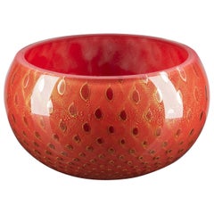 Bowl Mocenigo, Muranese Glass, Gold 24-Karat and Red, Italy