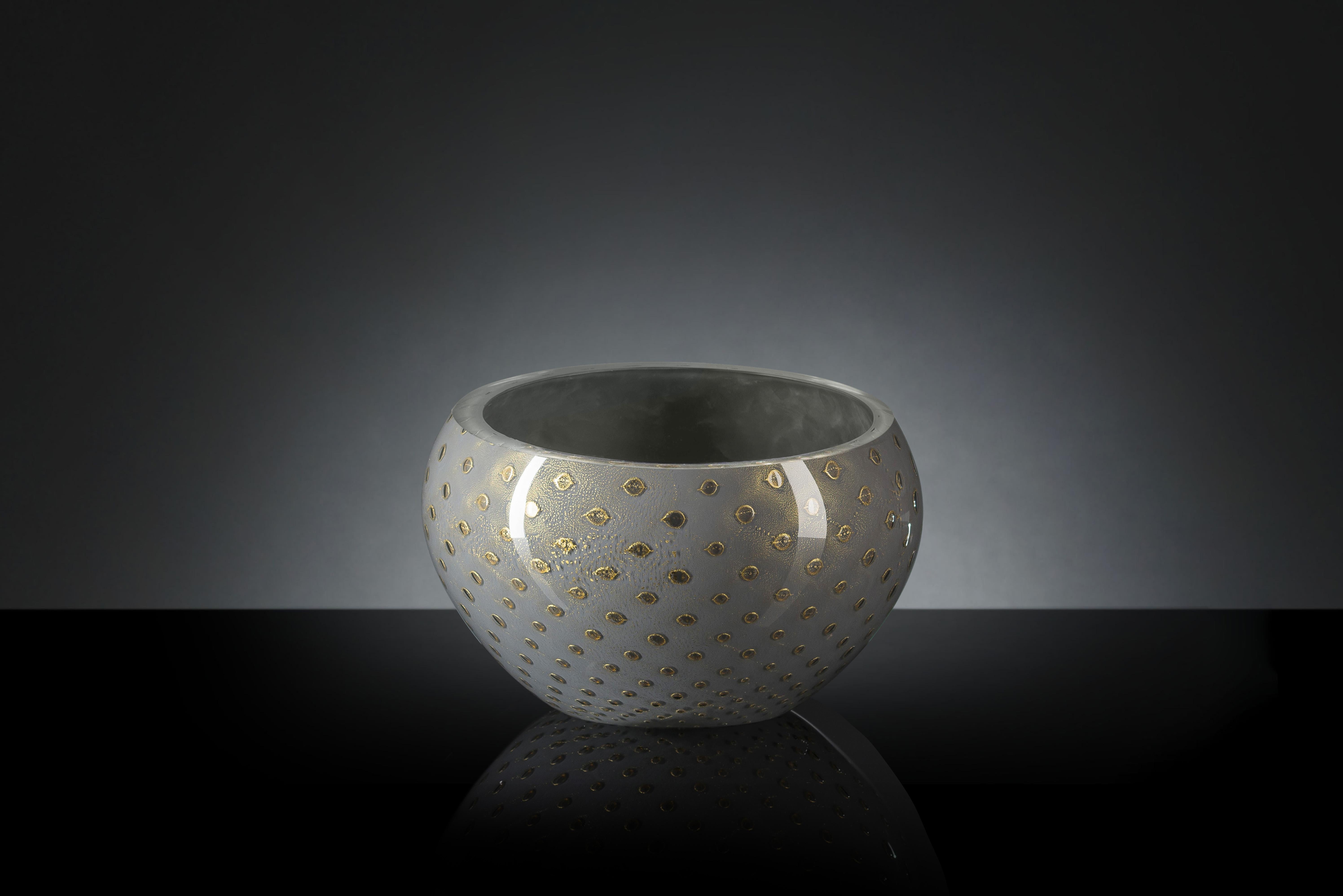 Modern Bowl Mocenigo, Muranese Glass, Gold 24-Karat and Gray, Italy For Sale