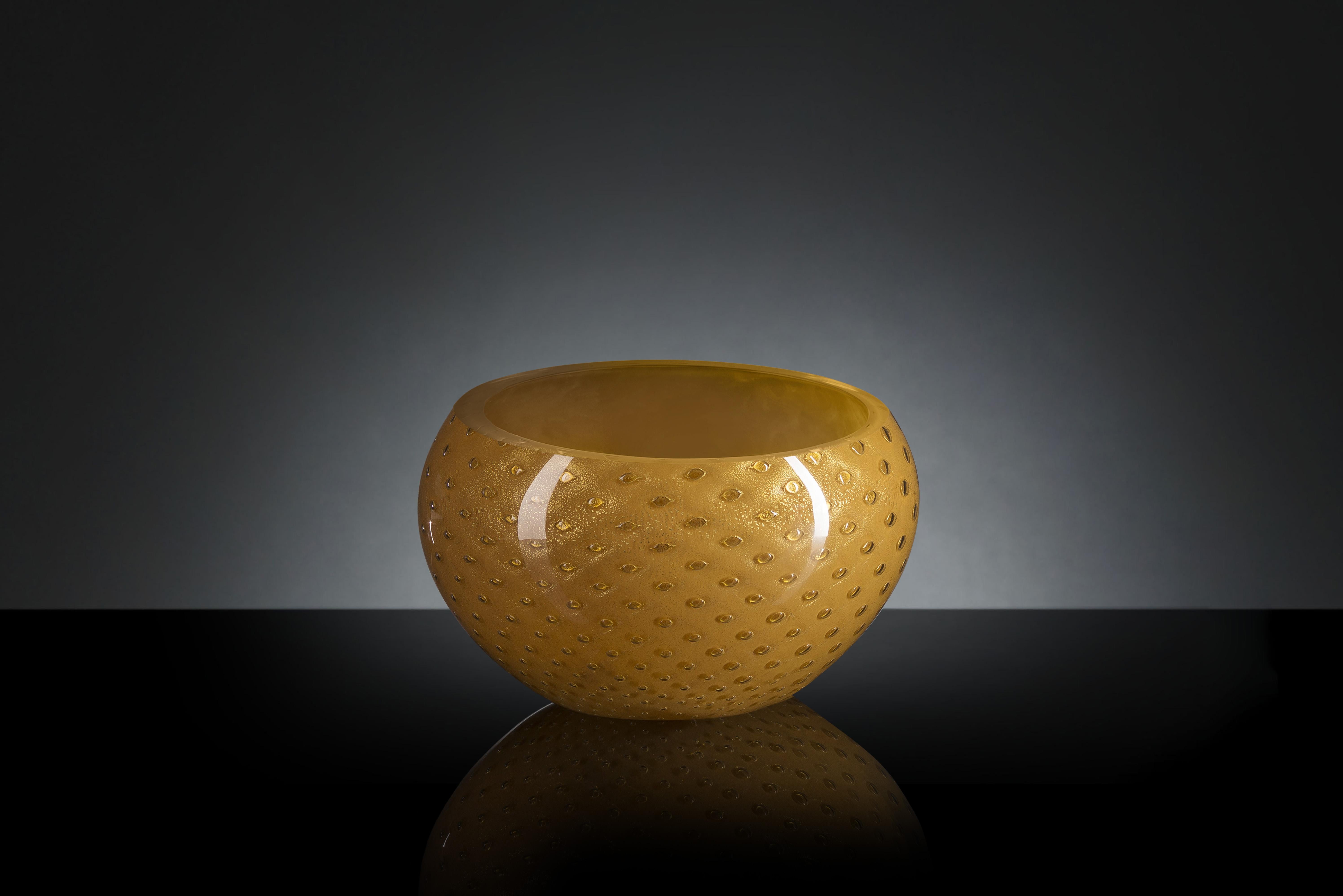 Modern Bowl Mocenigo, Muranese Glass, Gold 24-Karat and Orange, Italy For Sale