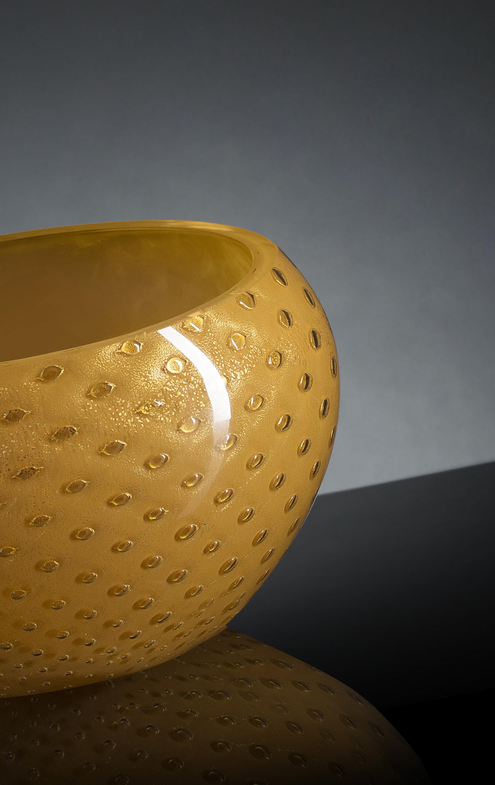 Italian Bowl Mocenigo, Muranese Glass, Gold 24-Karat and Orange, Italy For Sale
