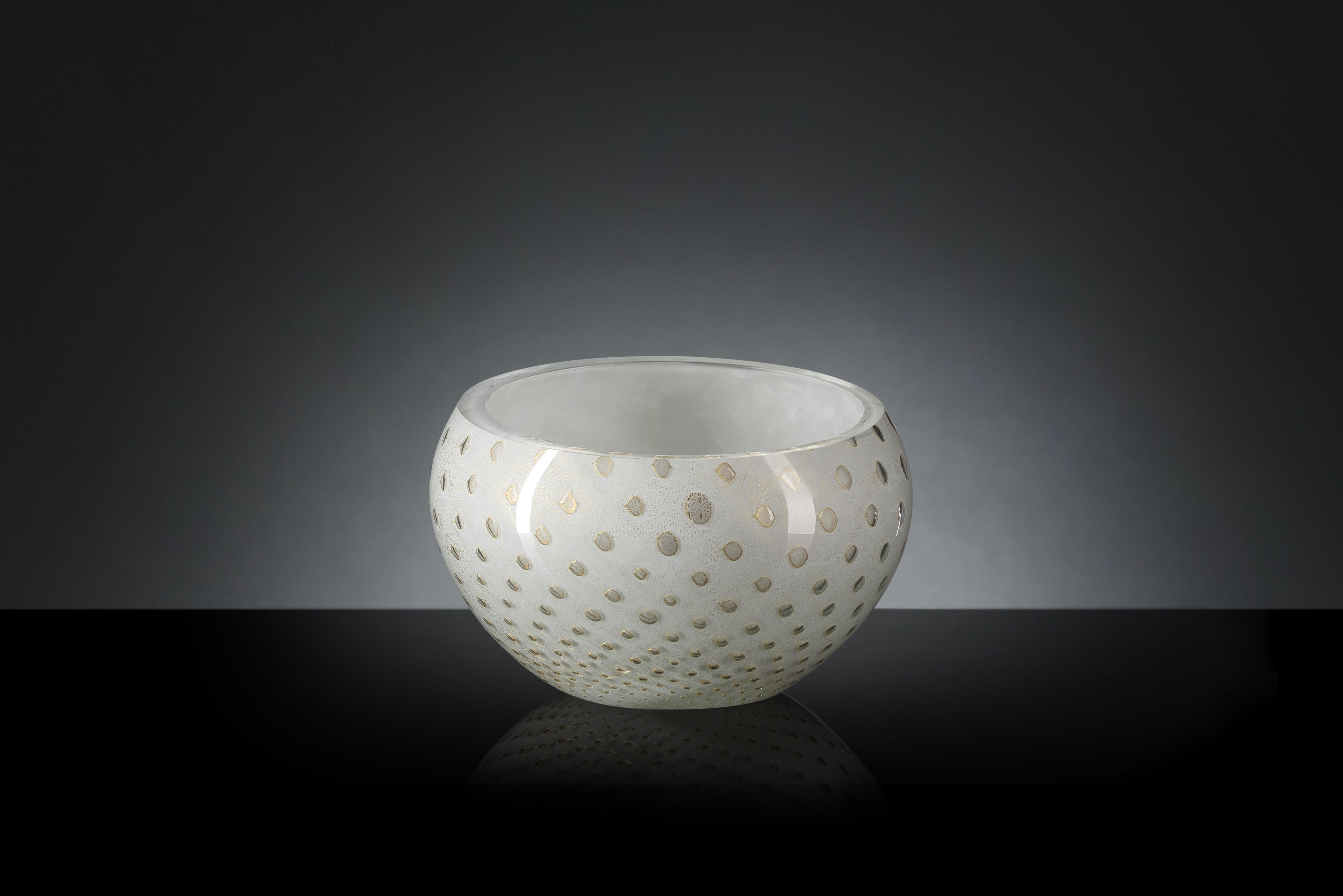 Modern Bowl Mocenigo, Muranese Glass, Gold 24-Karat and White, Italy For Sale