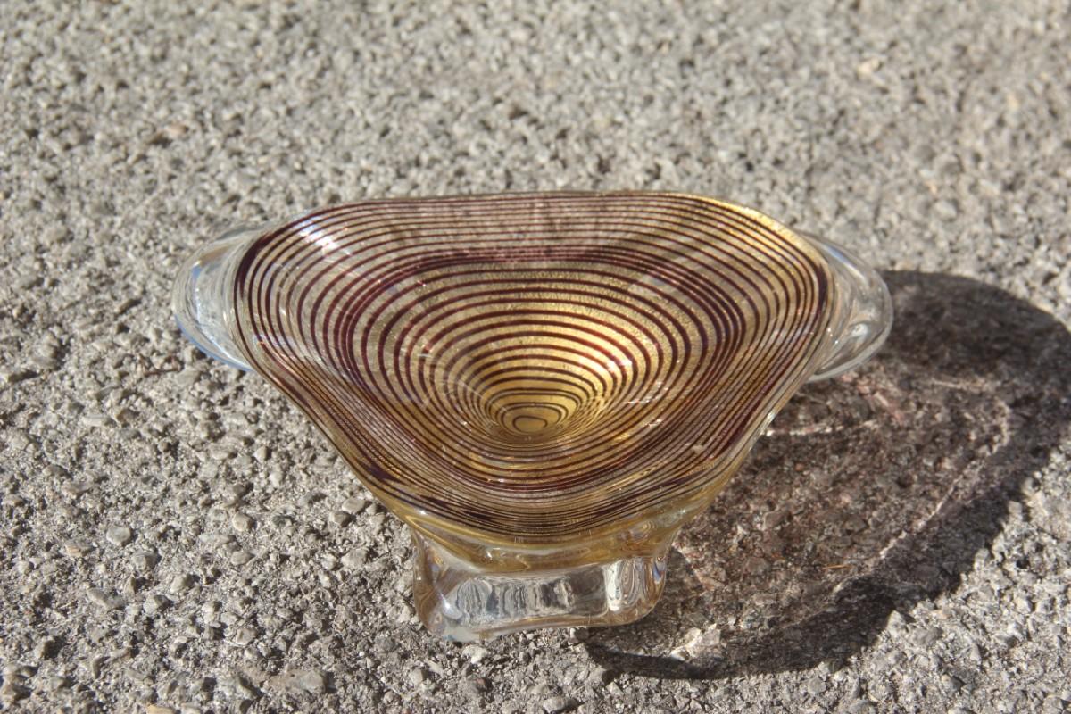 Bowl Murano Barovier Zebrato 1950s Mid-Century Modern Italian design gold powder.