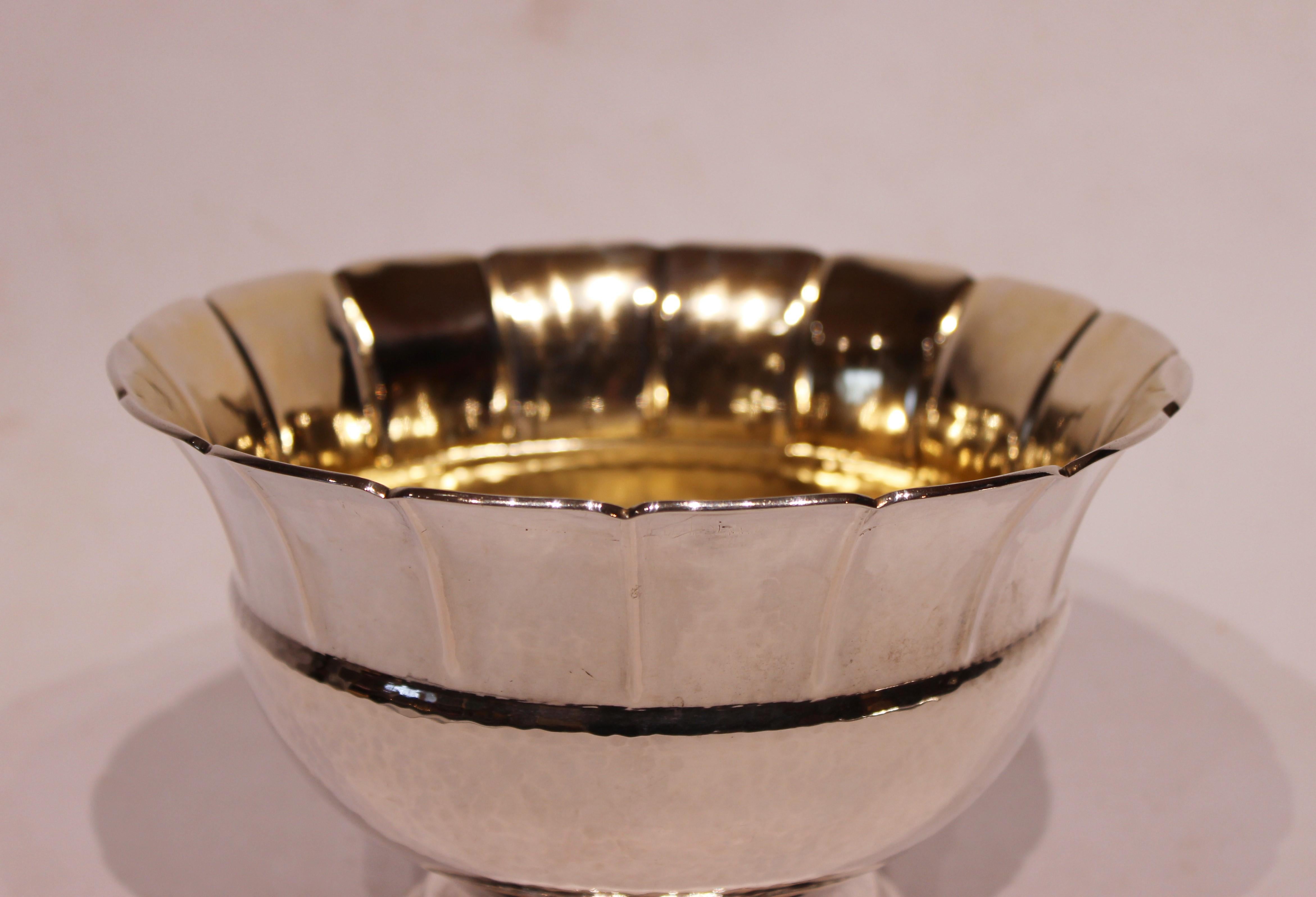 Scandinavian Modern Bowl on Feet of Hallmarked Silver and Simply Decorated For Sale