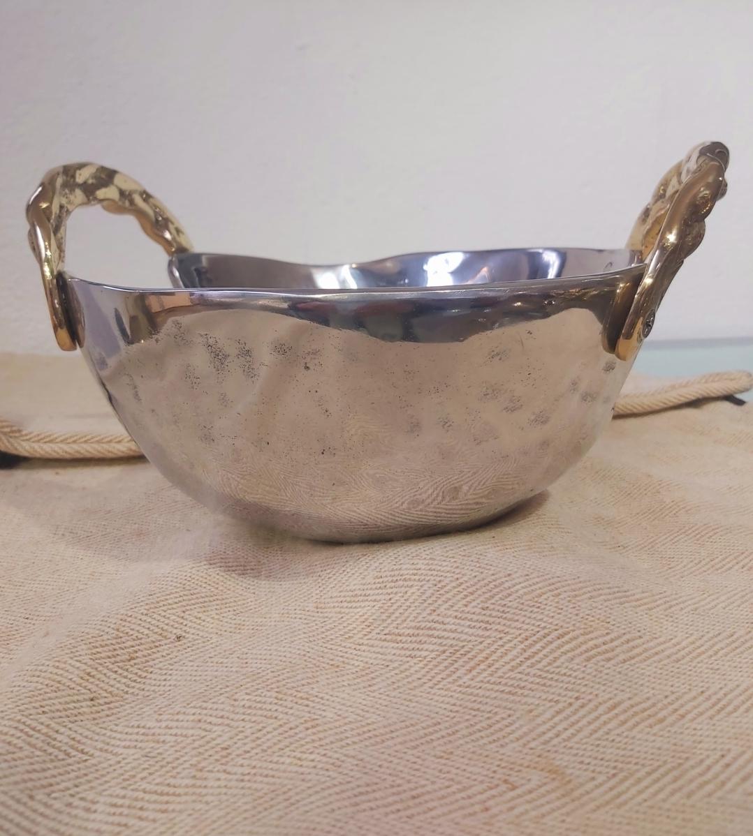 Cast Bowl round A070 cast solid Brass and Aluminium Silver and Gold coloured handmade For Sale