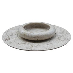 Bowl Round Plate in Gray Marble Italian Minimalist Design 1970s Original Label